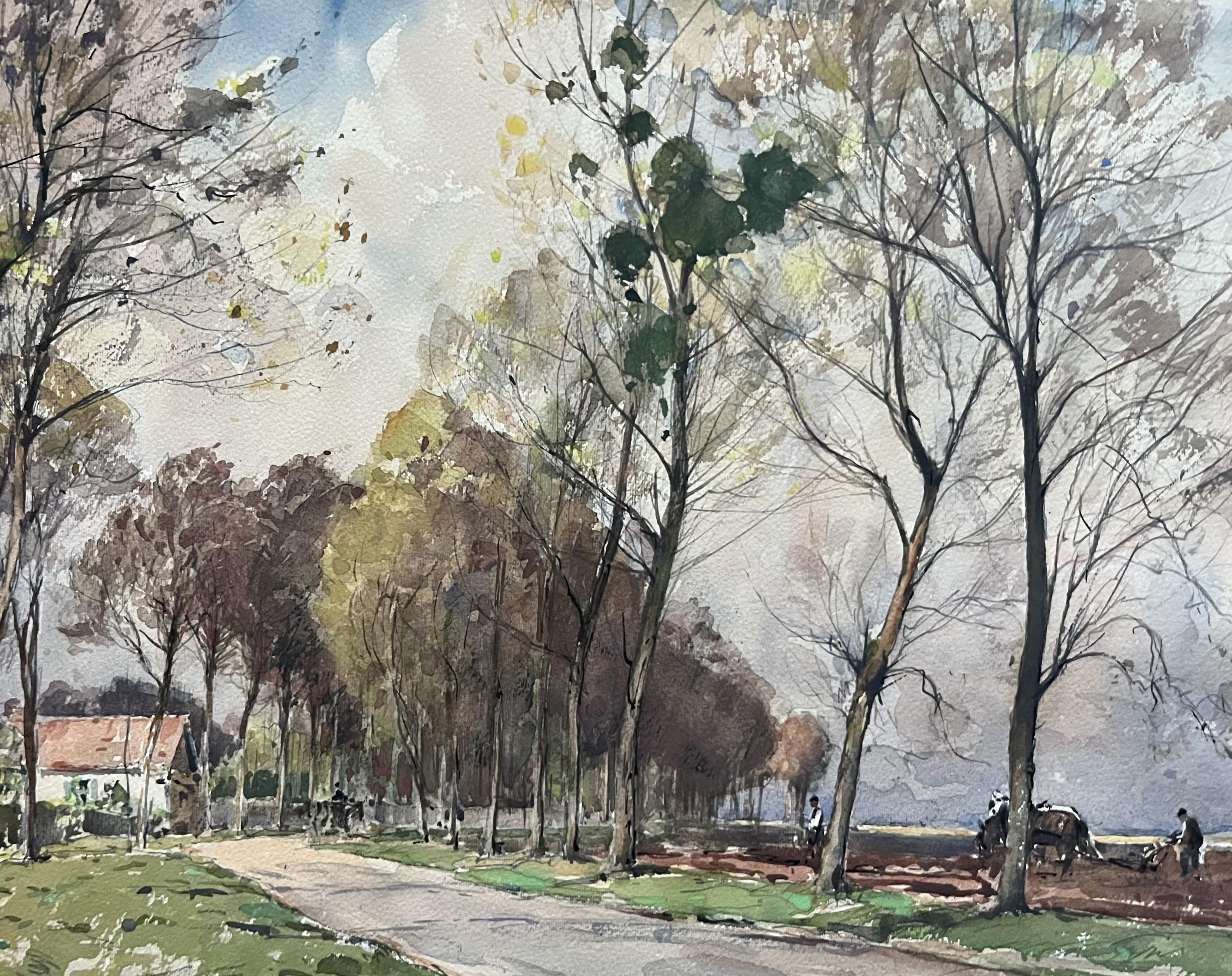 Paul Emile Lecomte (1877-1950)  La Route de Naudy, signed watercolor For Sale 4