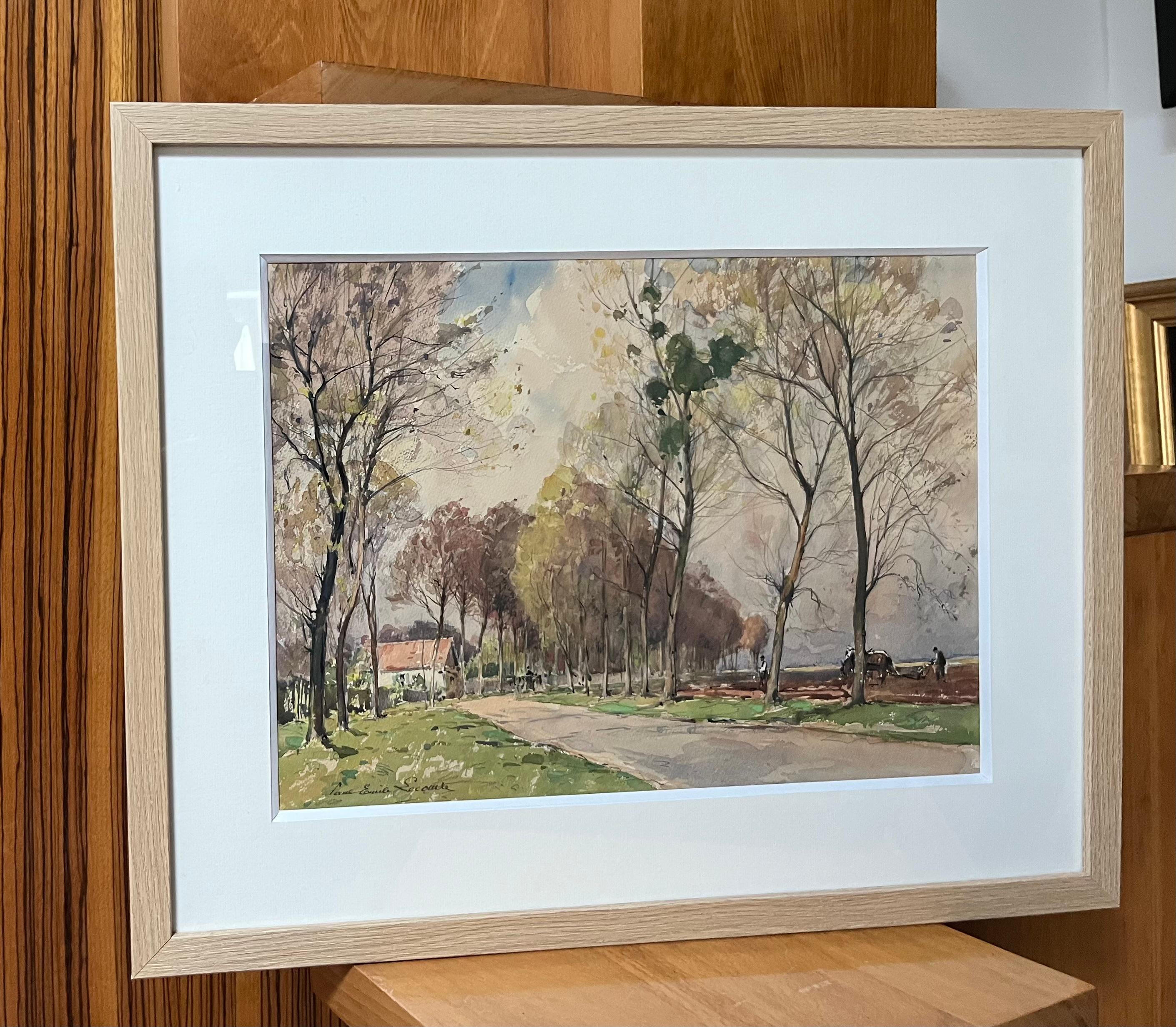Paul Emile Lecomte (1877-1950)  La Route de Naudy, signed watercolor For Sale 6