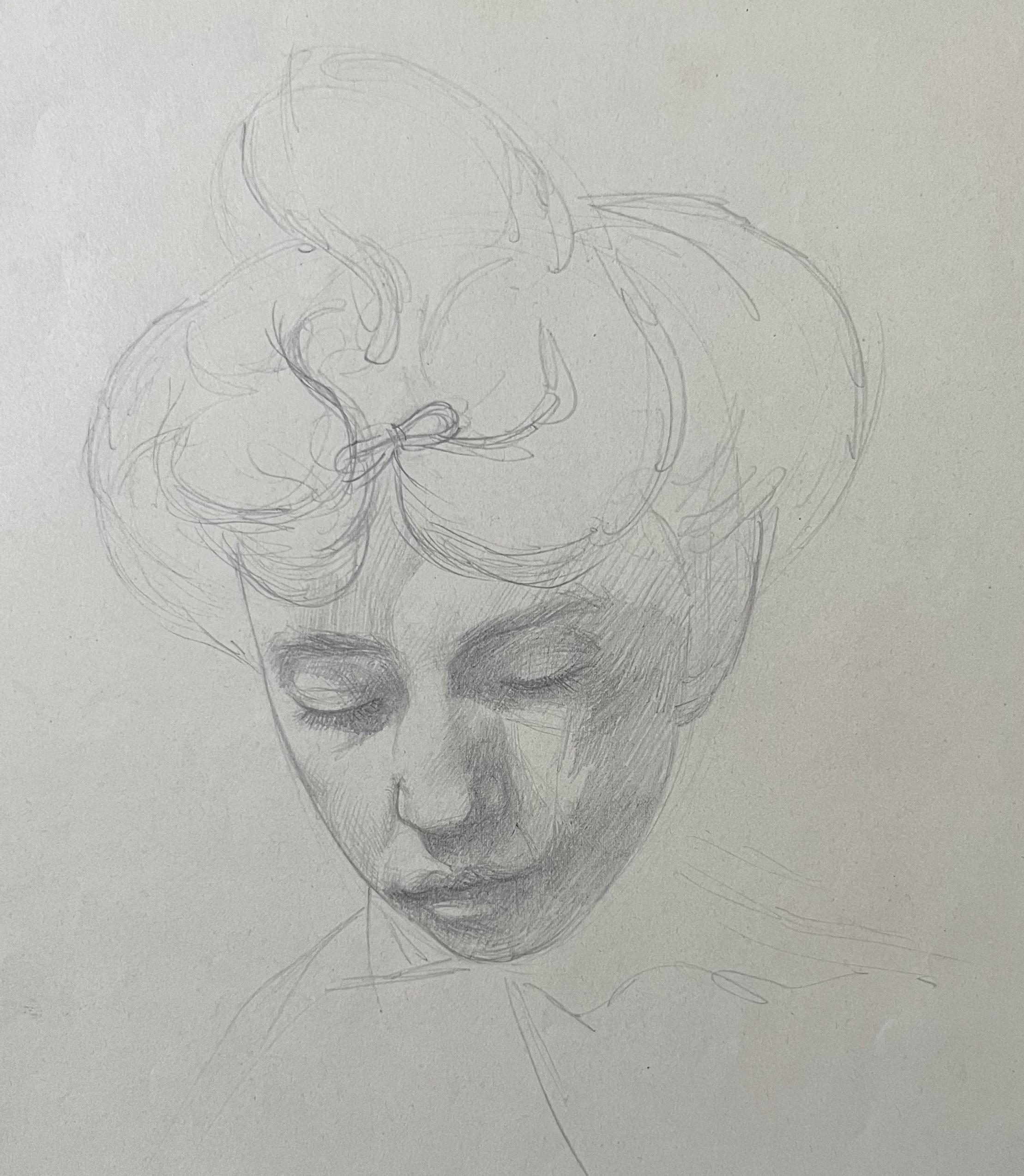 André Eugène Costilhes (1865-1940) Une jeune femme cousant, dessin en vente 3