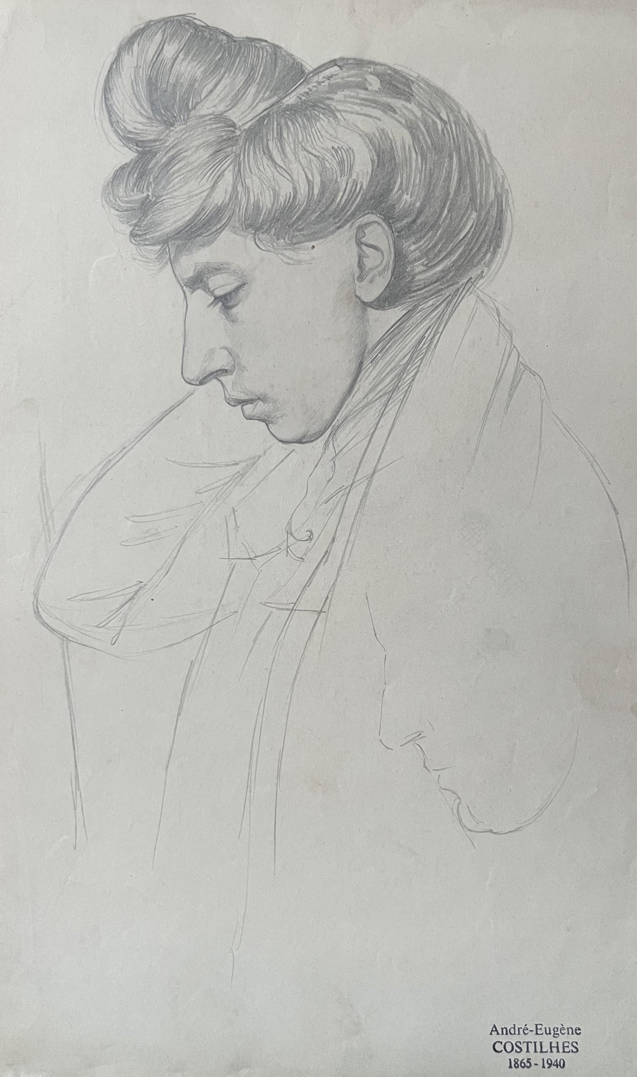 André Eugène Costilhes (1865-1940) Young woman in profile, drawing
