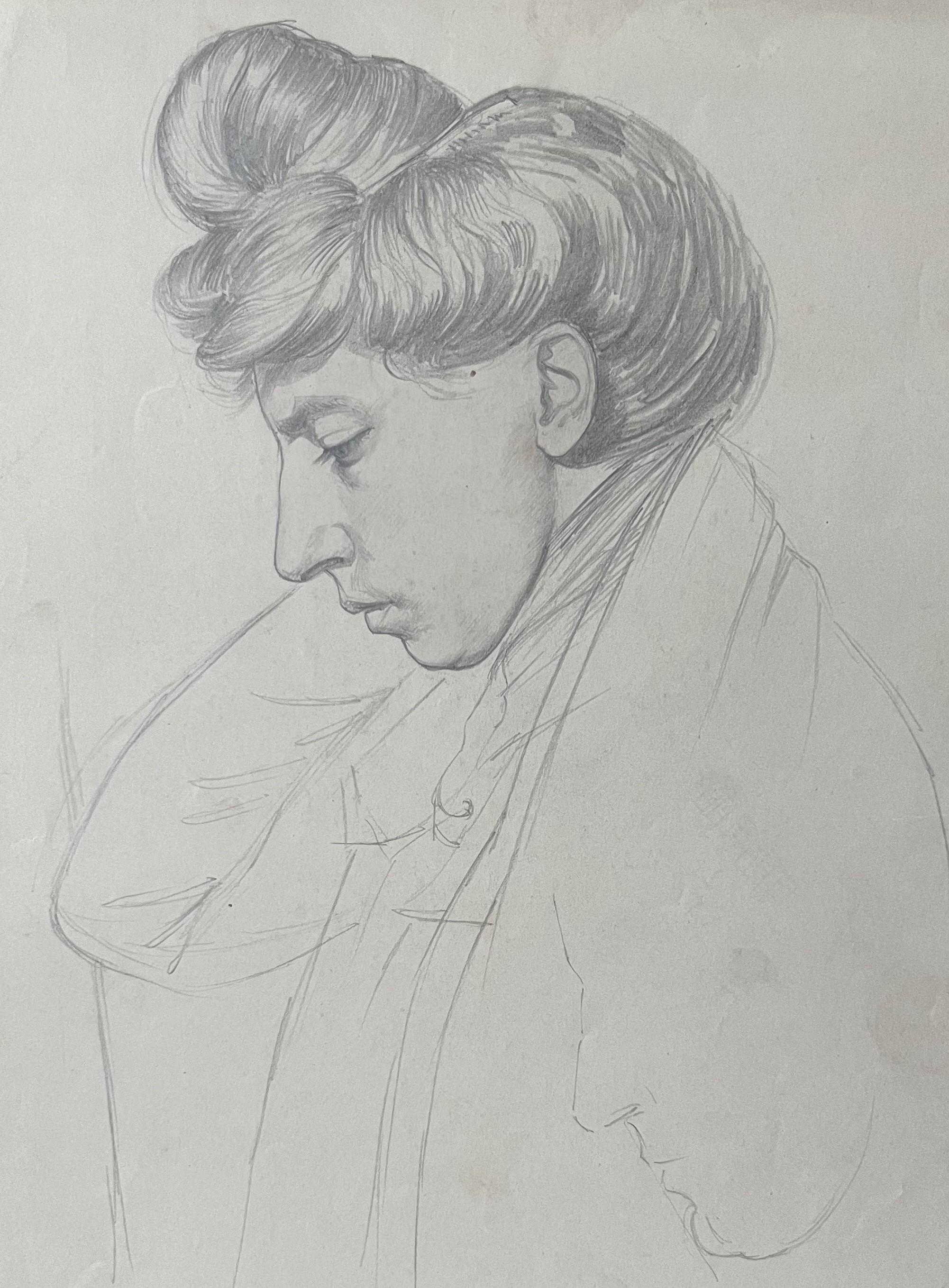 André Eugène Costilhes (1865-1940) Junge Frau im Profil, Zeichnung im Angebot 3