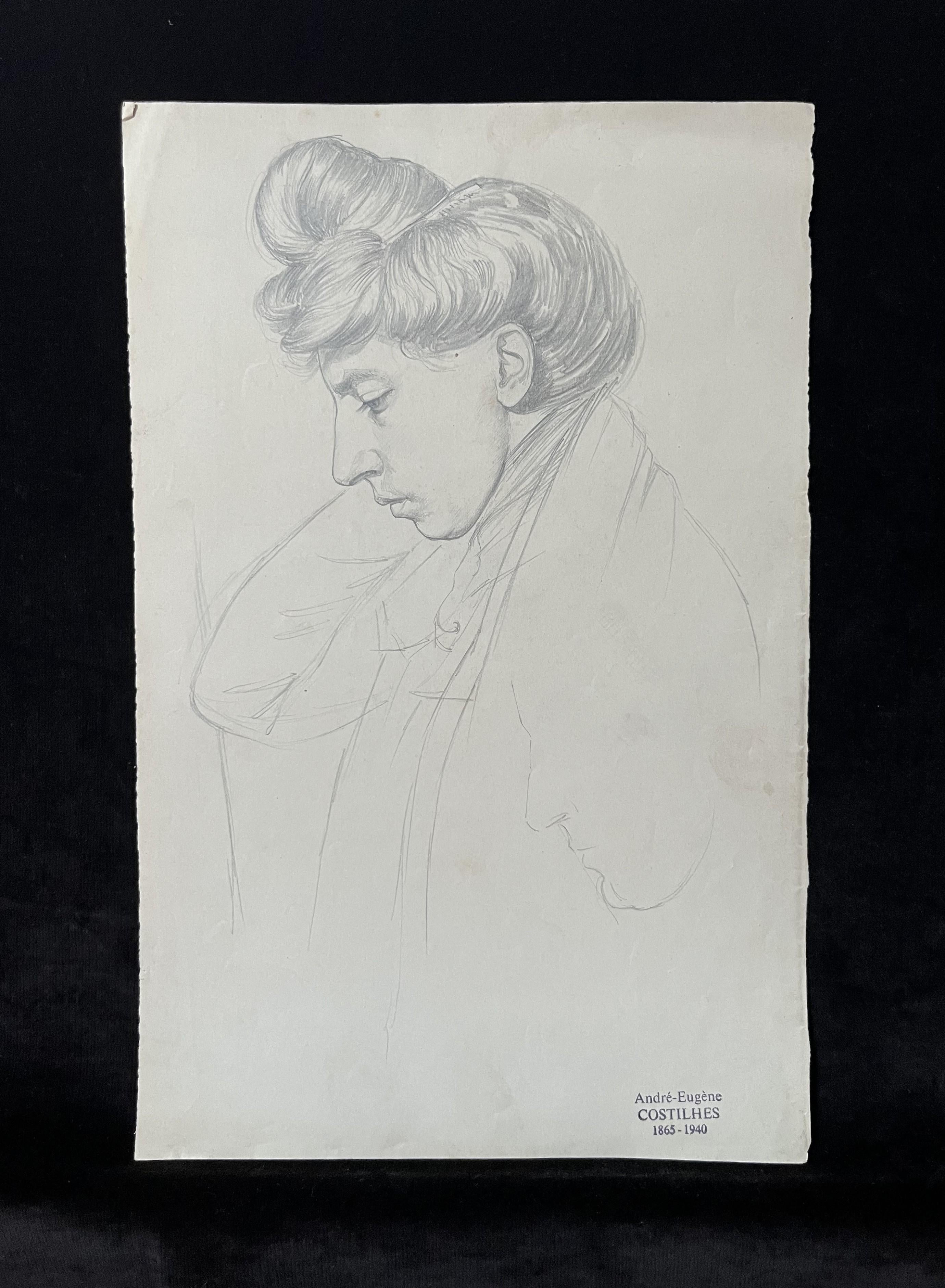 André Eugène Costilhes (1865-1940) Junge Frau im Profil, Zeichnung im Angebot 2