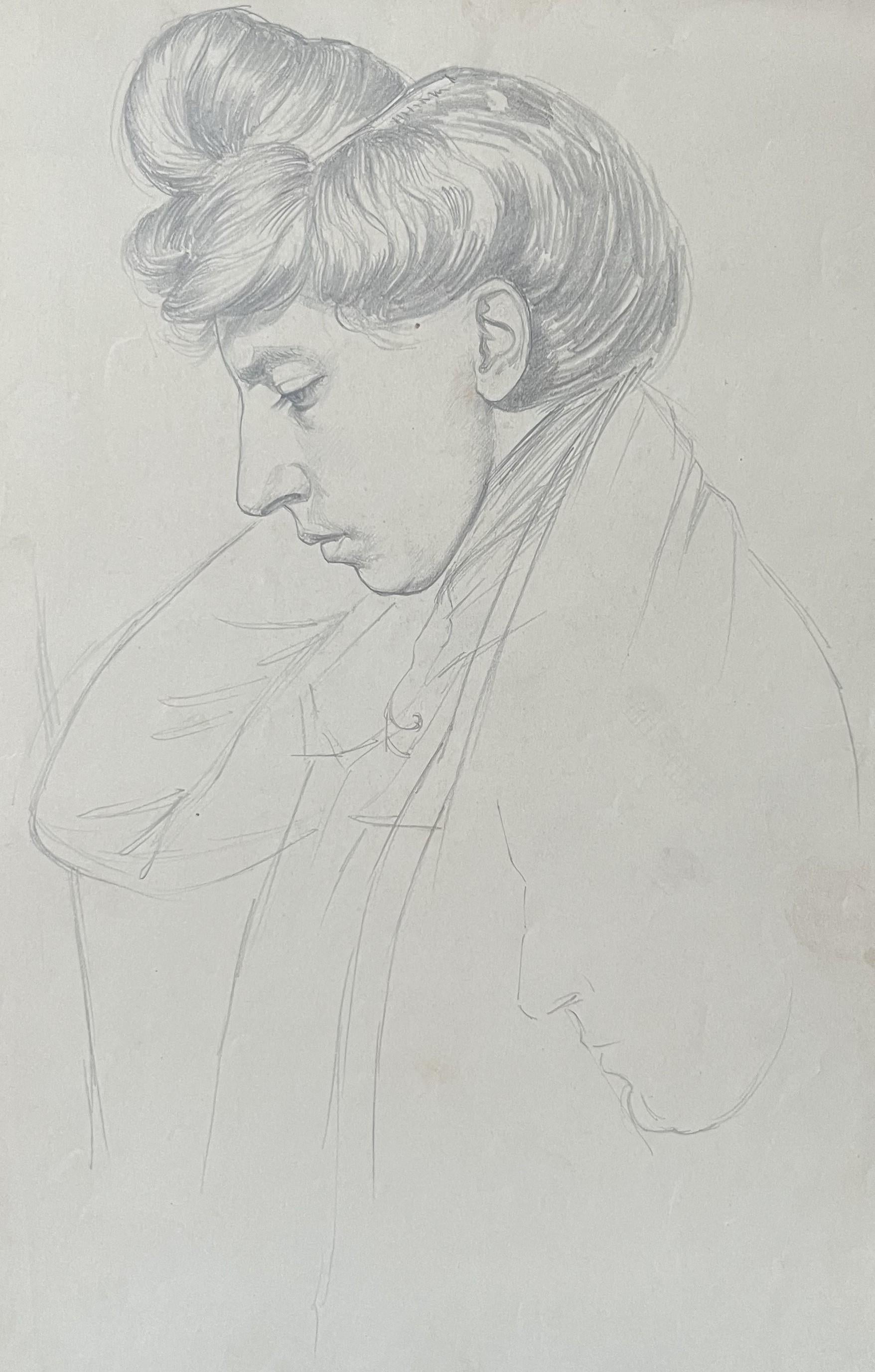 André Eugène Costilhes (1865-1940) Junge Frau im Profil, Zeichnung im Angebot 6