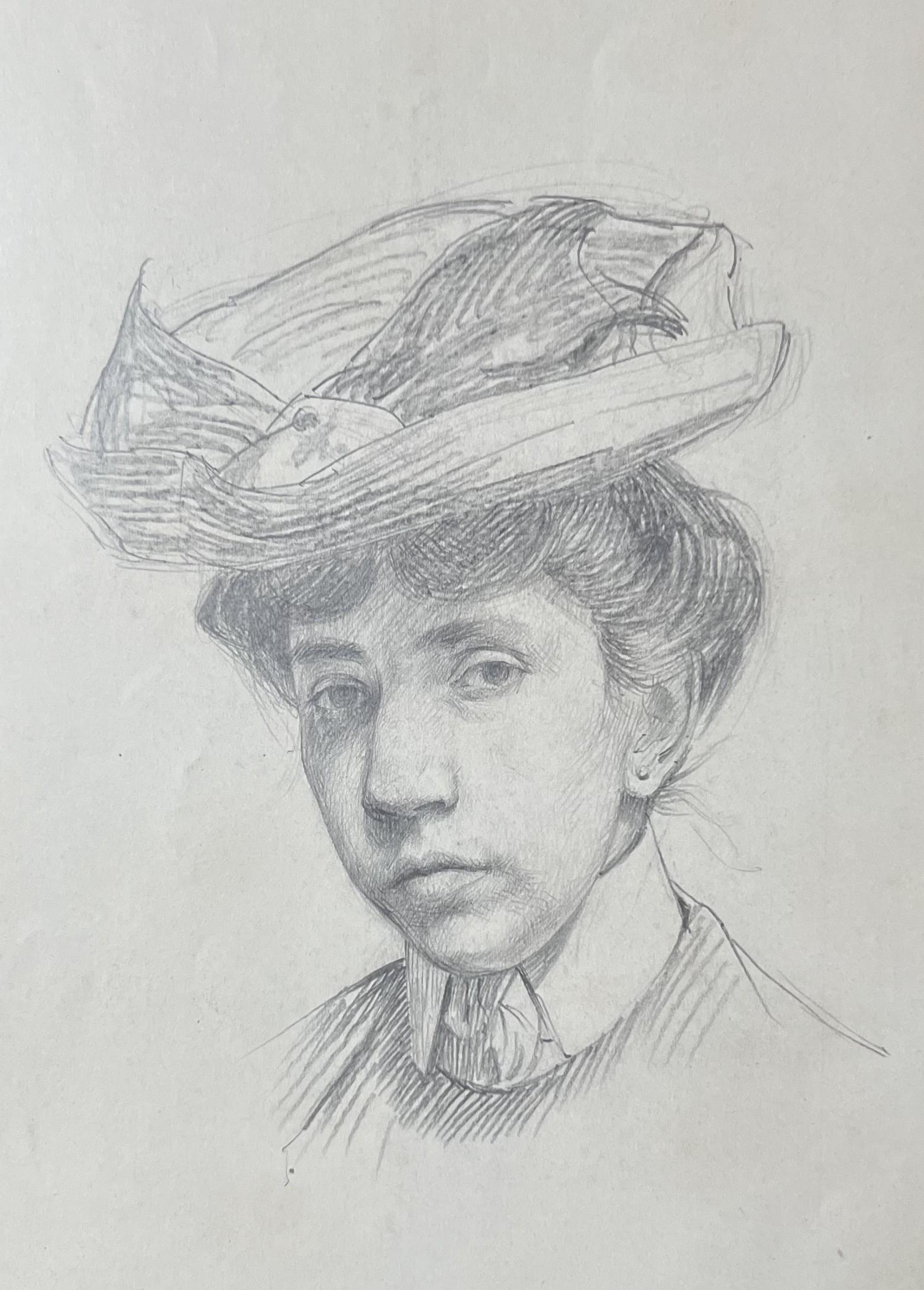 André Eugène Costilhes (1865-1940) Portrait of a young woman with a hat, drawing For Sale 2