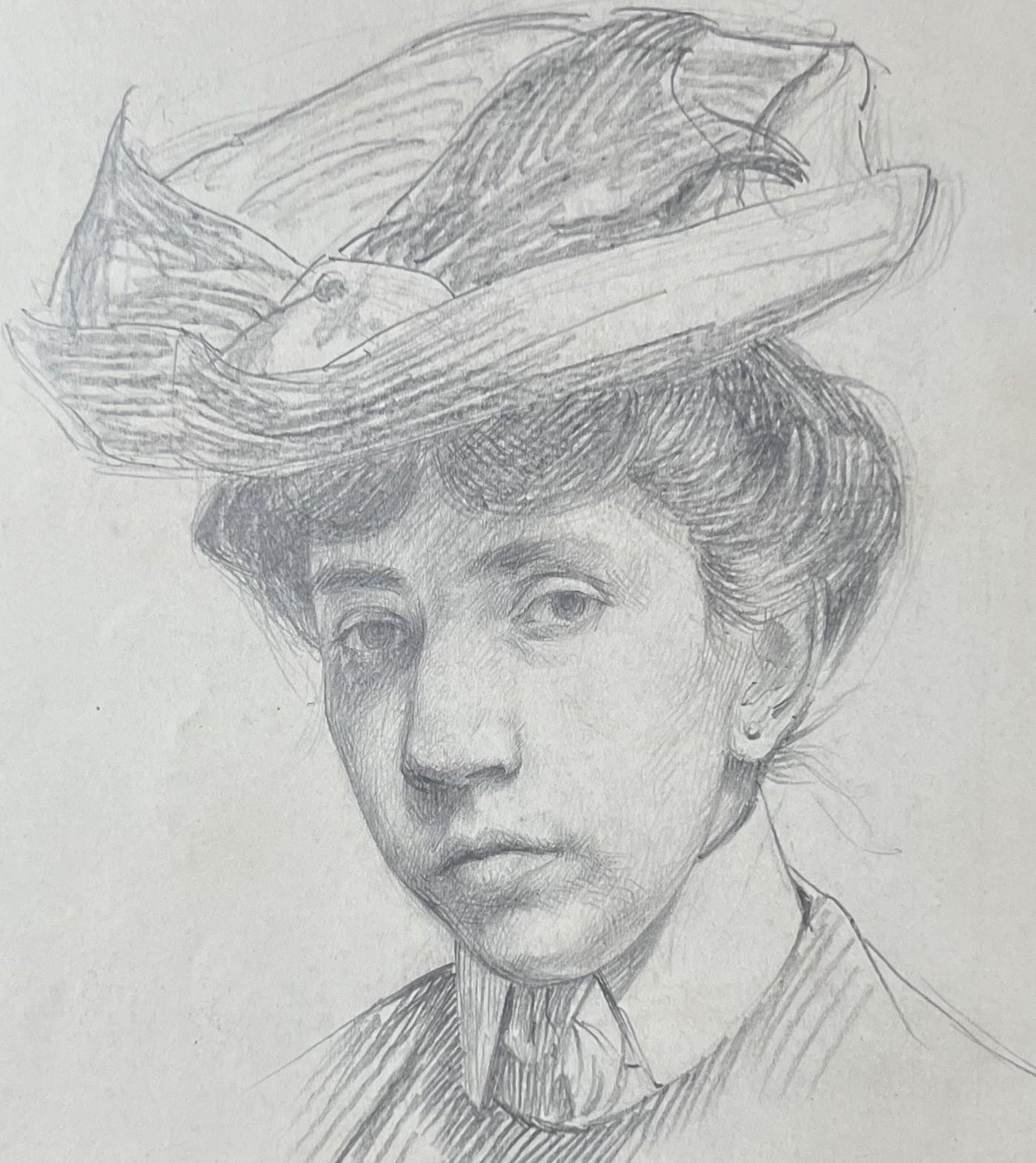 André Eugène Costilhes (1865-1940) Portrait of a young woman with a hat, drawing For Sale 4