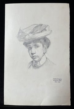 André Eugène Costilhes (1865-1940) Portrait of a young woman with a hat, drawing