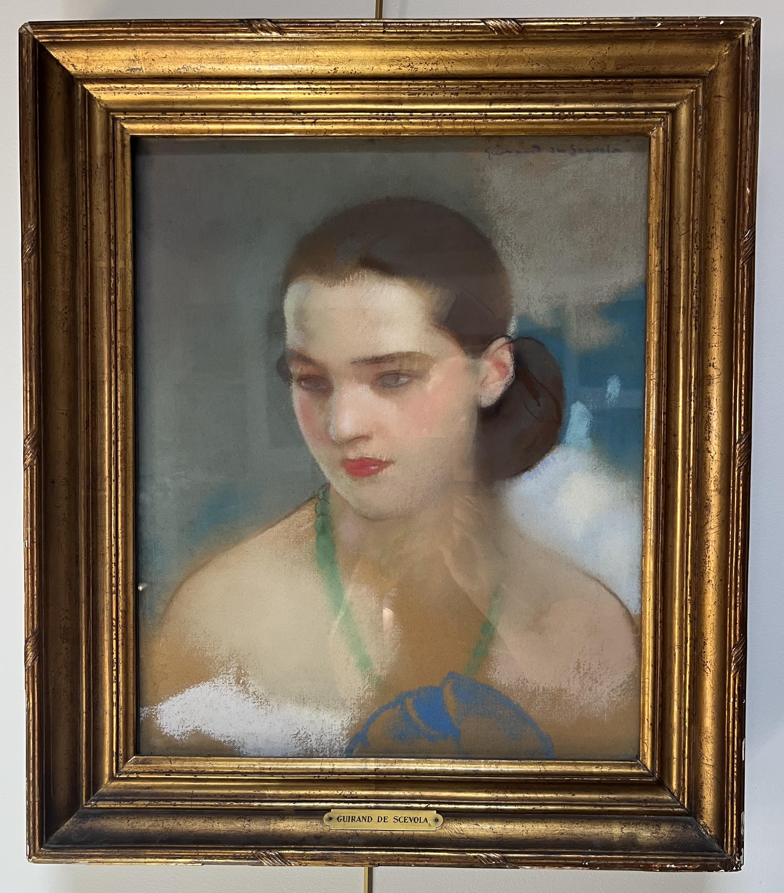 Lucien Victor Guirand de Scevola (1871-1950) Portrait d'une dame, pastel signé - Art de Lucien-Victor Guirand de Scévola