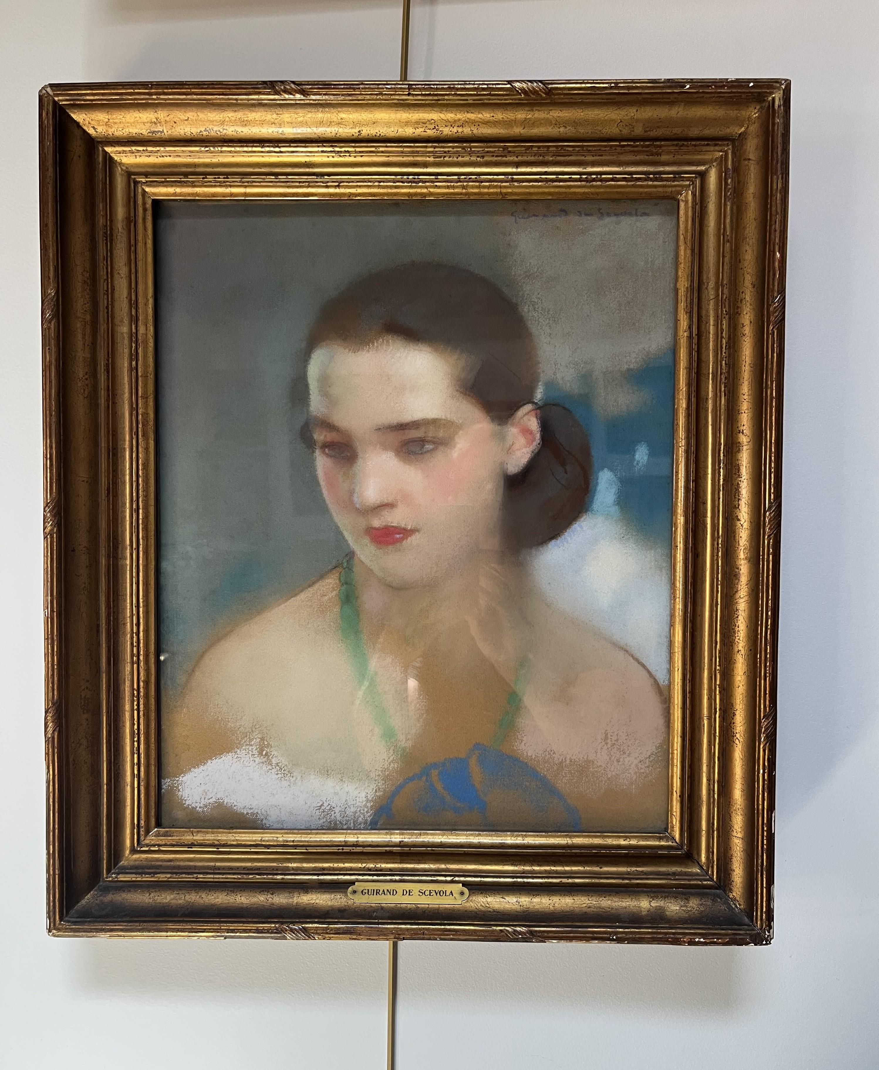 Lucien Victor Guirand de Scevola (1871-1950) Portrait d'une dame, pastel signé en vente 2