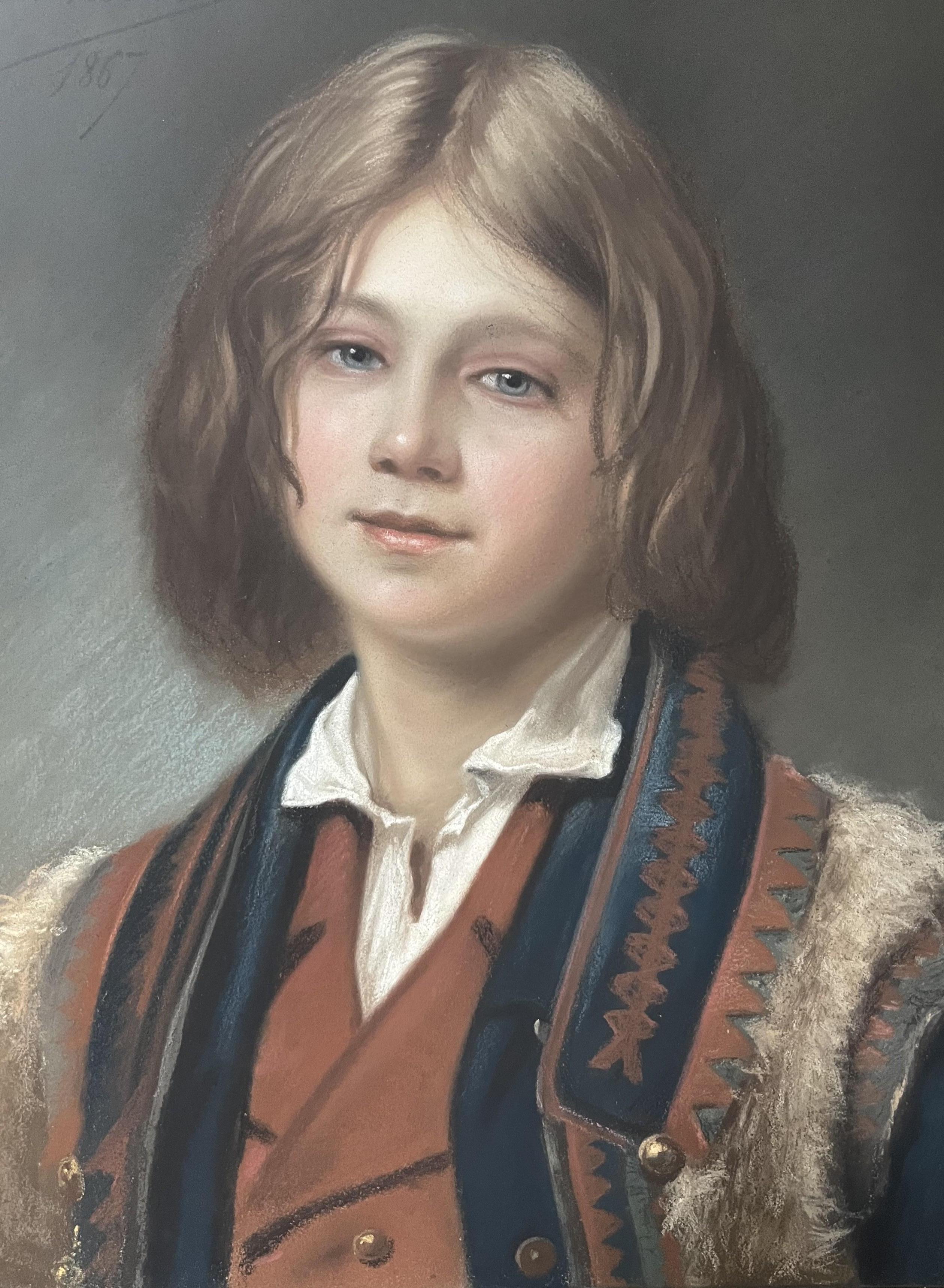 Pierre-Adolphe Huas (1838-1900) Joven napolitano, 1867, pastel firmado y fechado en venta 2