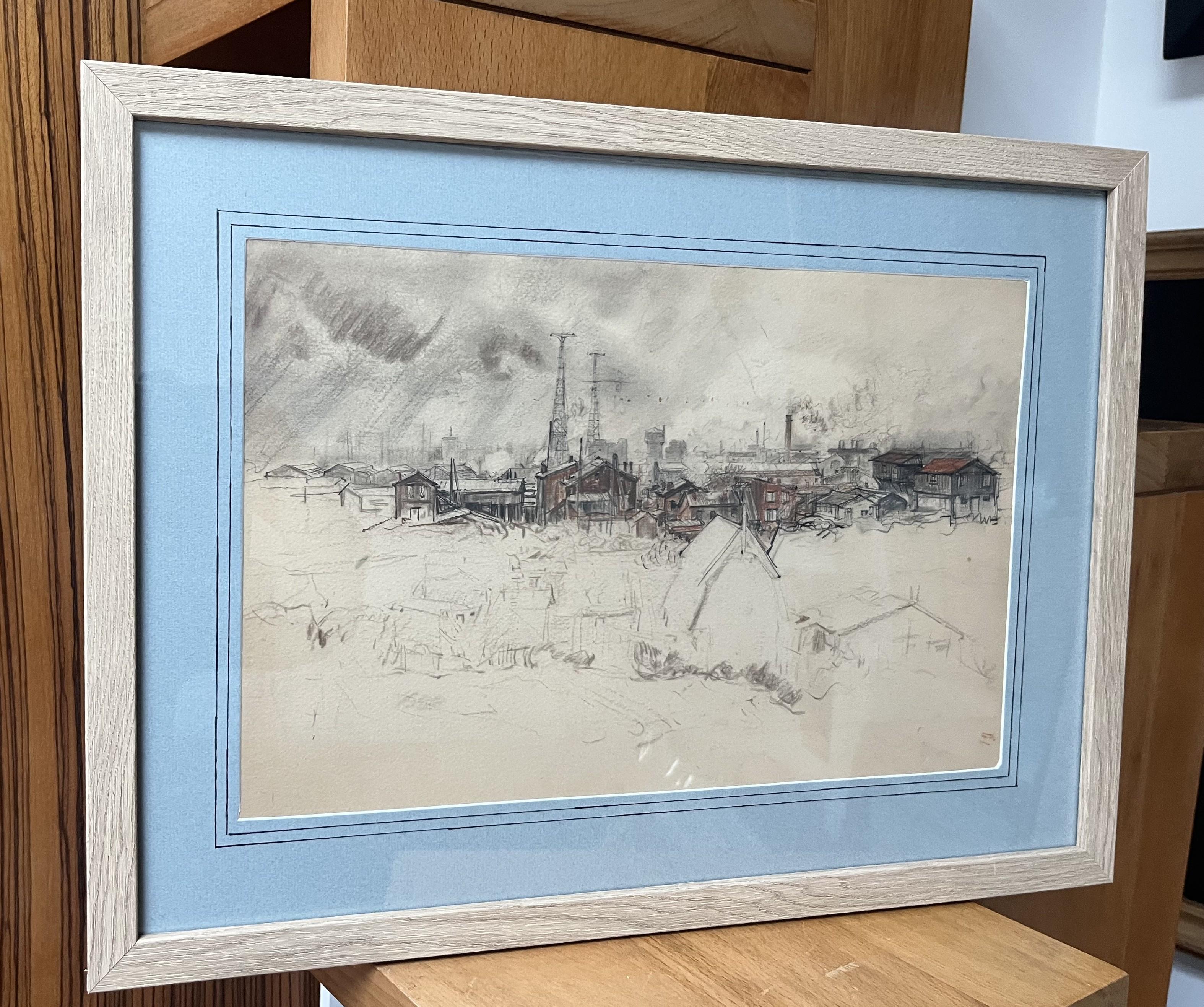 Charles Jouas (1866-1942) A Suburban landscape, color pencil drawing For Sale 6