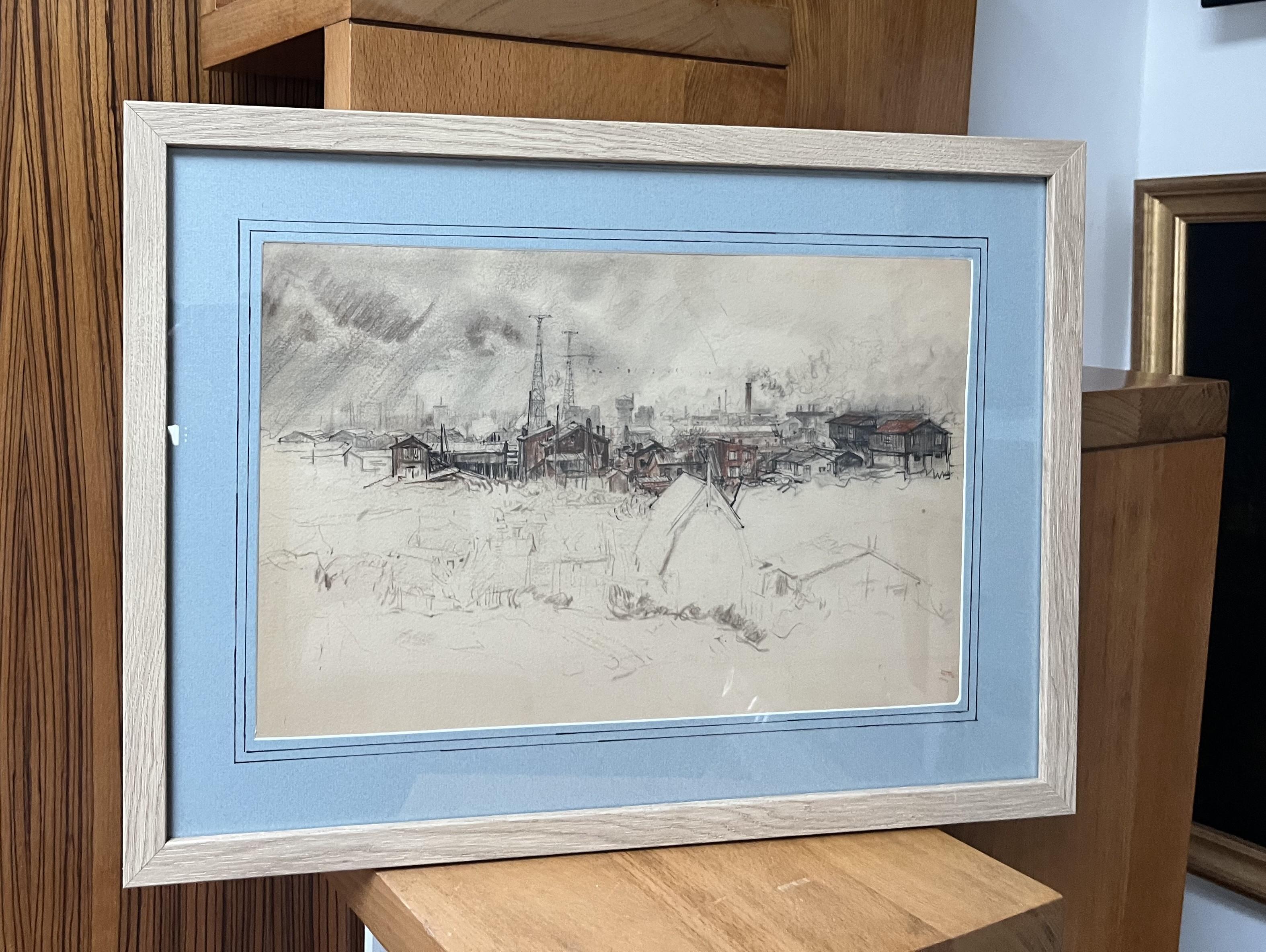 Charles Jouas (1866-1942) A Suburban landscape, color pencil drawing For Sale 7