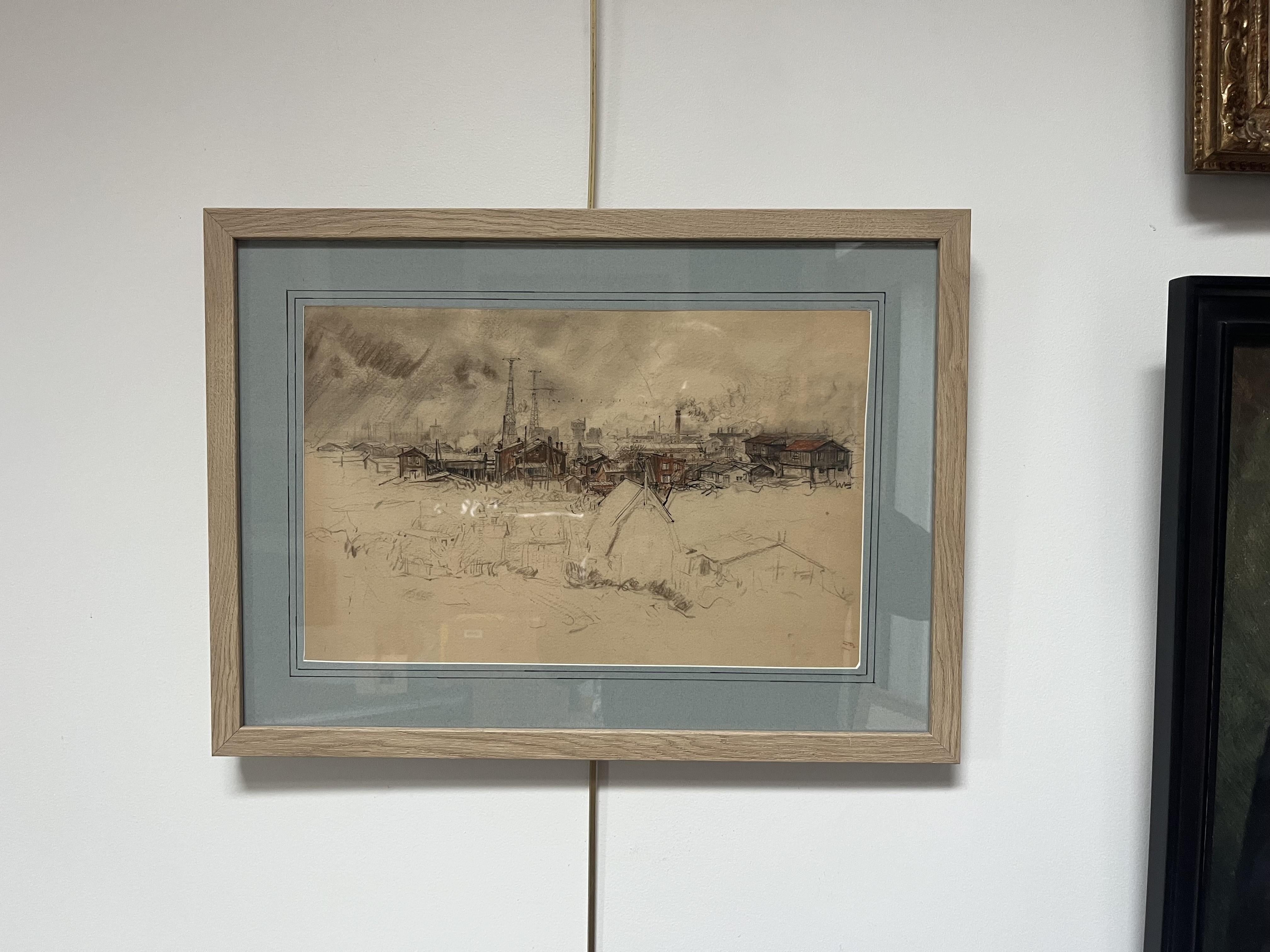 Charles Jouas (1866-1942) A Suburban landscape, color pencil drawing For Sale 5