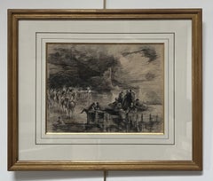 Edouard Dufeu (1836-1900)  A Fantastic scene by a lake, signed drawing