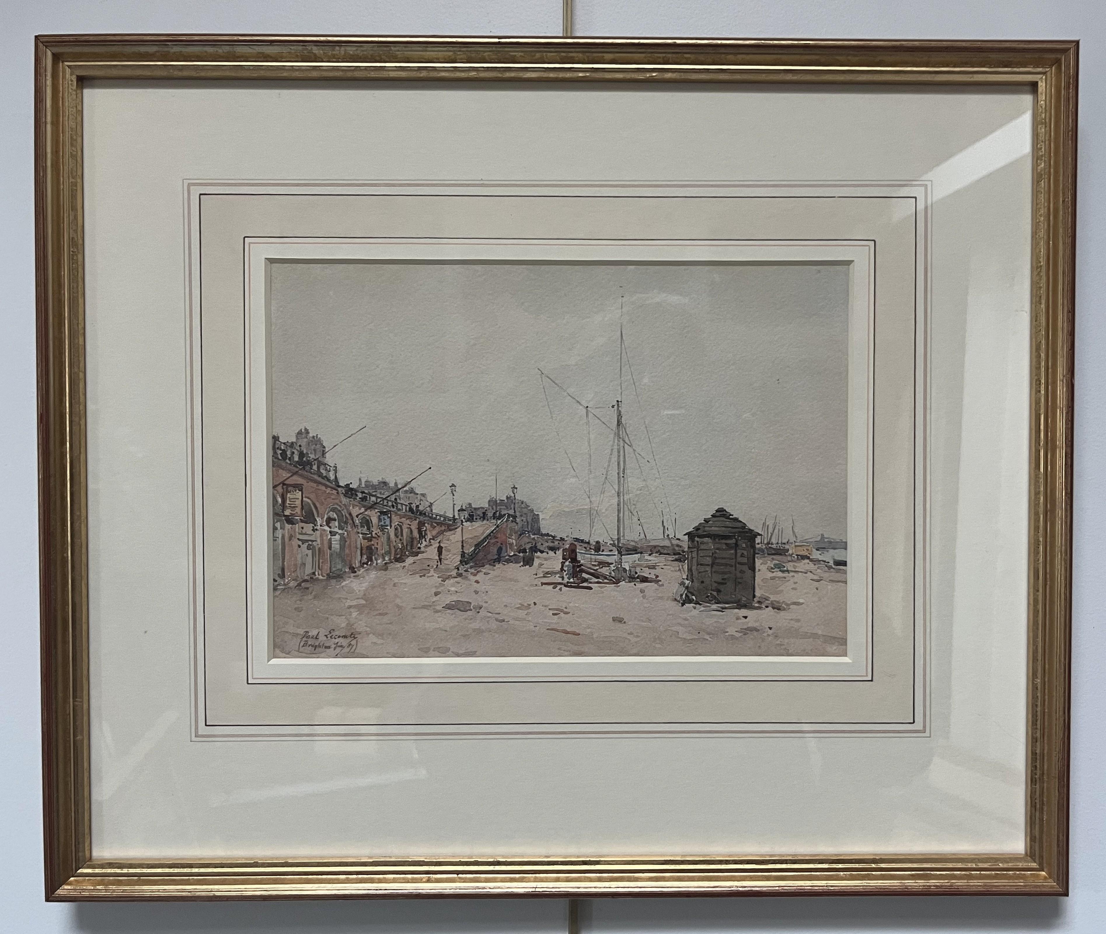 Paul Lecomte (1842-1920) Brighton, la spiaggia, 1889, acquerello firmato e datato in vendita 2