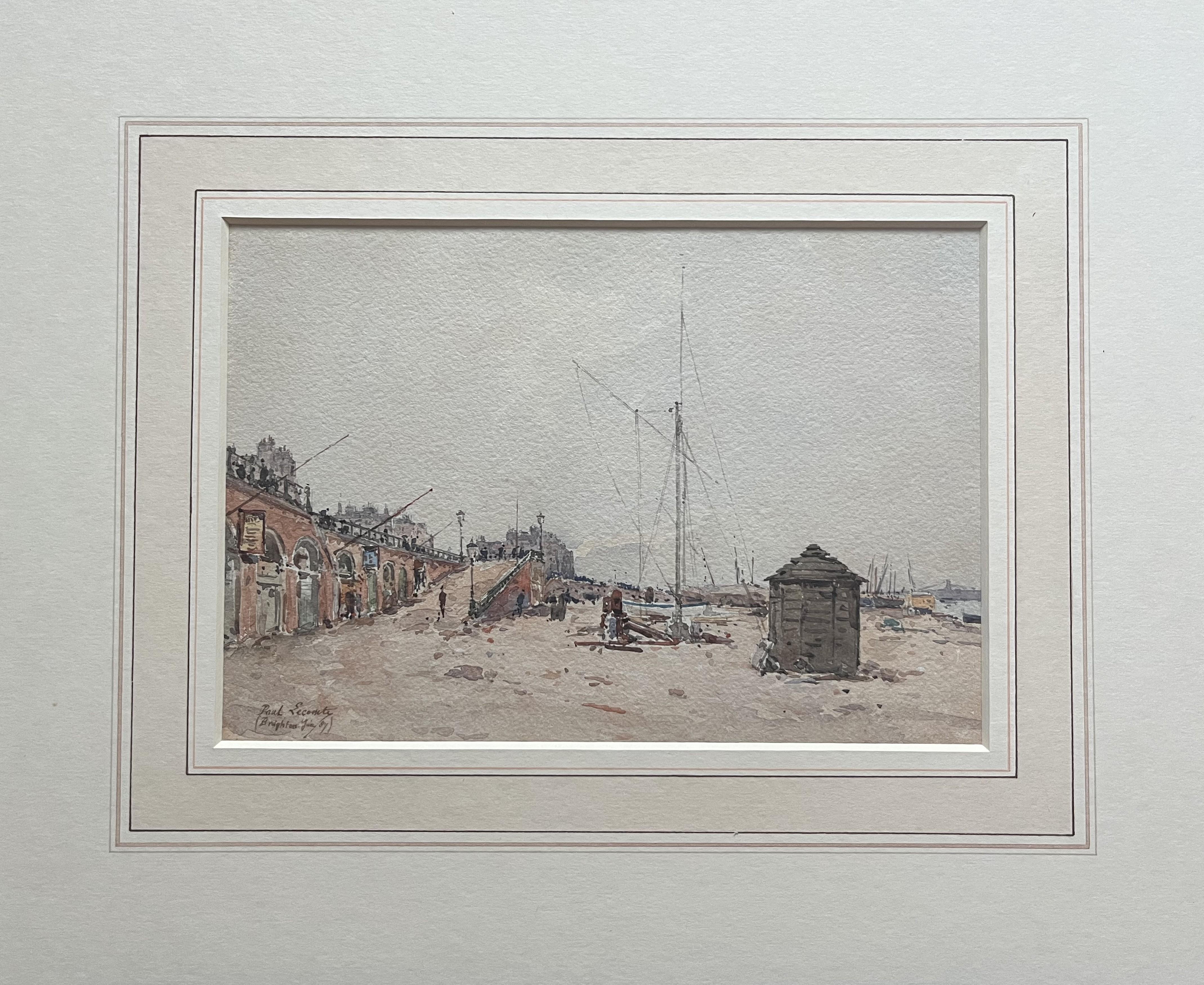 Paul Lecomte (1842-1920) Brighton, la spiaggia, 1889, acquerello firmato e datato in vendita 1