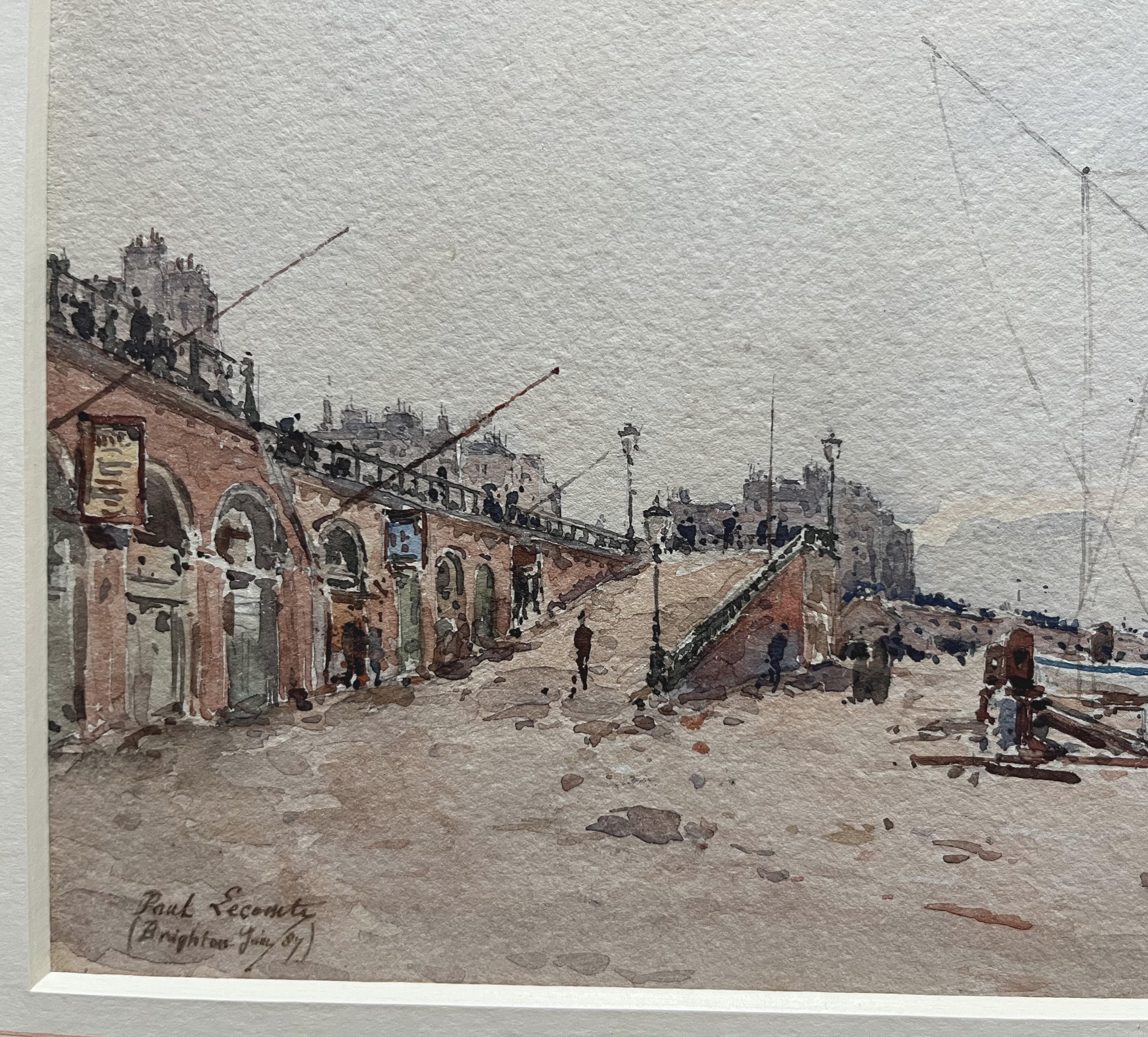 Paul Lecomte (1842-1920) Brighton, la spiaggia, 1889, acquerello firmato e datato in vendita 4