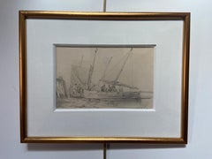 French school 19th century, Animation around a sailing boat drawing signed