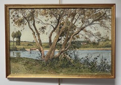Paul Lecomte (1842-1920) L'arbre au bord de la rivière, aquarelle signée