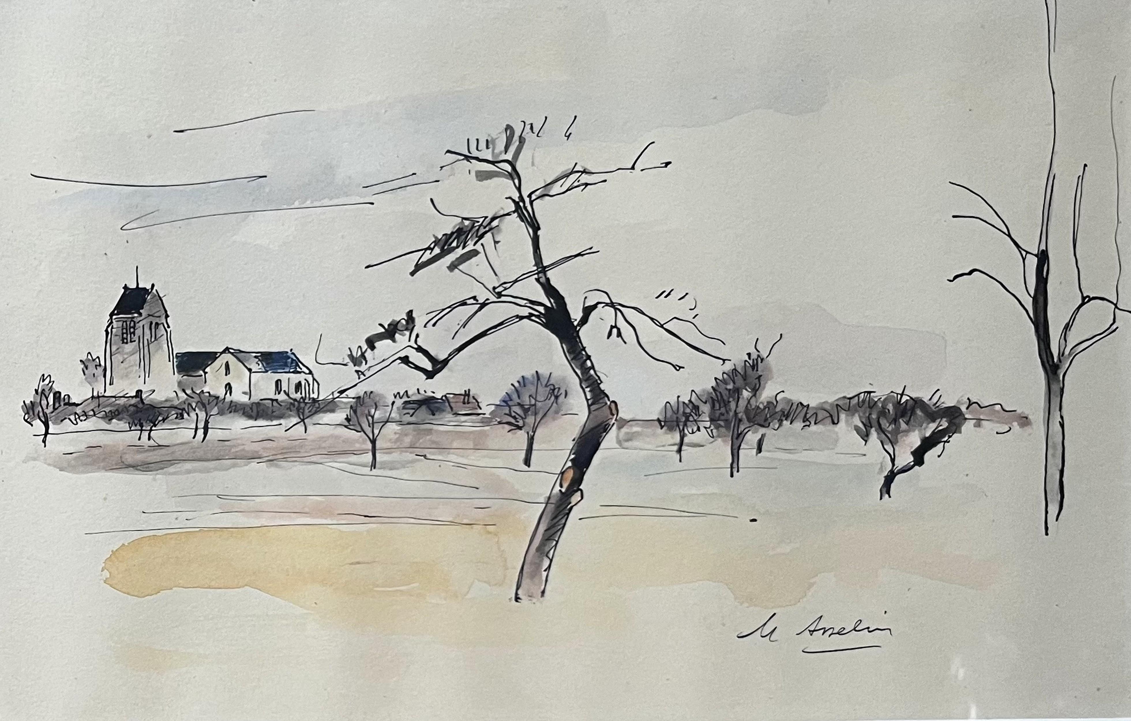 Maurice Asselin (1882-1947) 
A Countryside landscape
signed lower right
watercolor and ink on paper
18 x 28.5 cm
Framed  : 35 x 40.5 cm
On the back of the frame is an exhibition label reading “Exposition d'art contemporain français au japon”