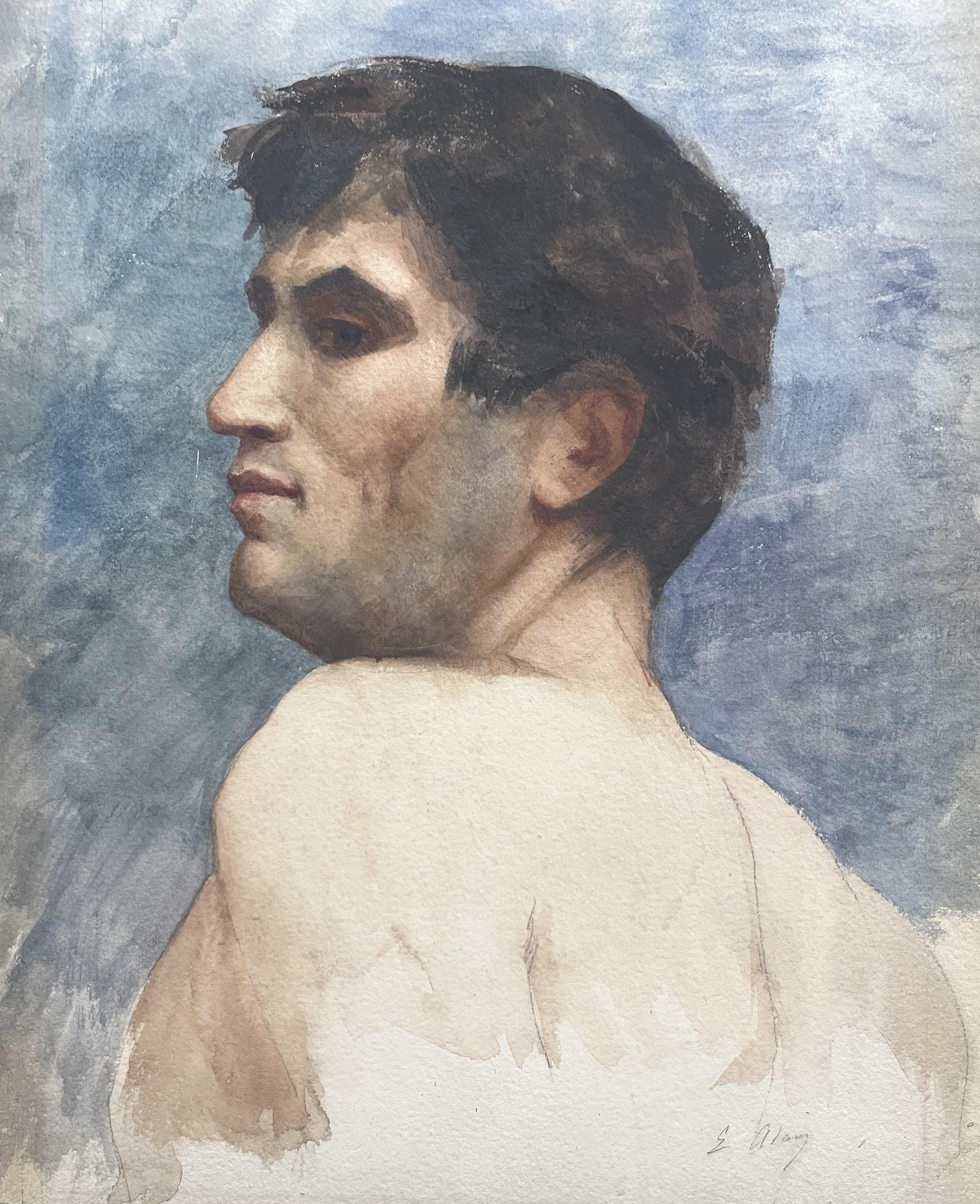 Französische Schule des 20. Jahrhunderts, Büste eines Mannes von hinten gesehen, Aquarell