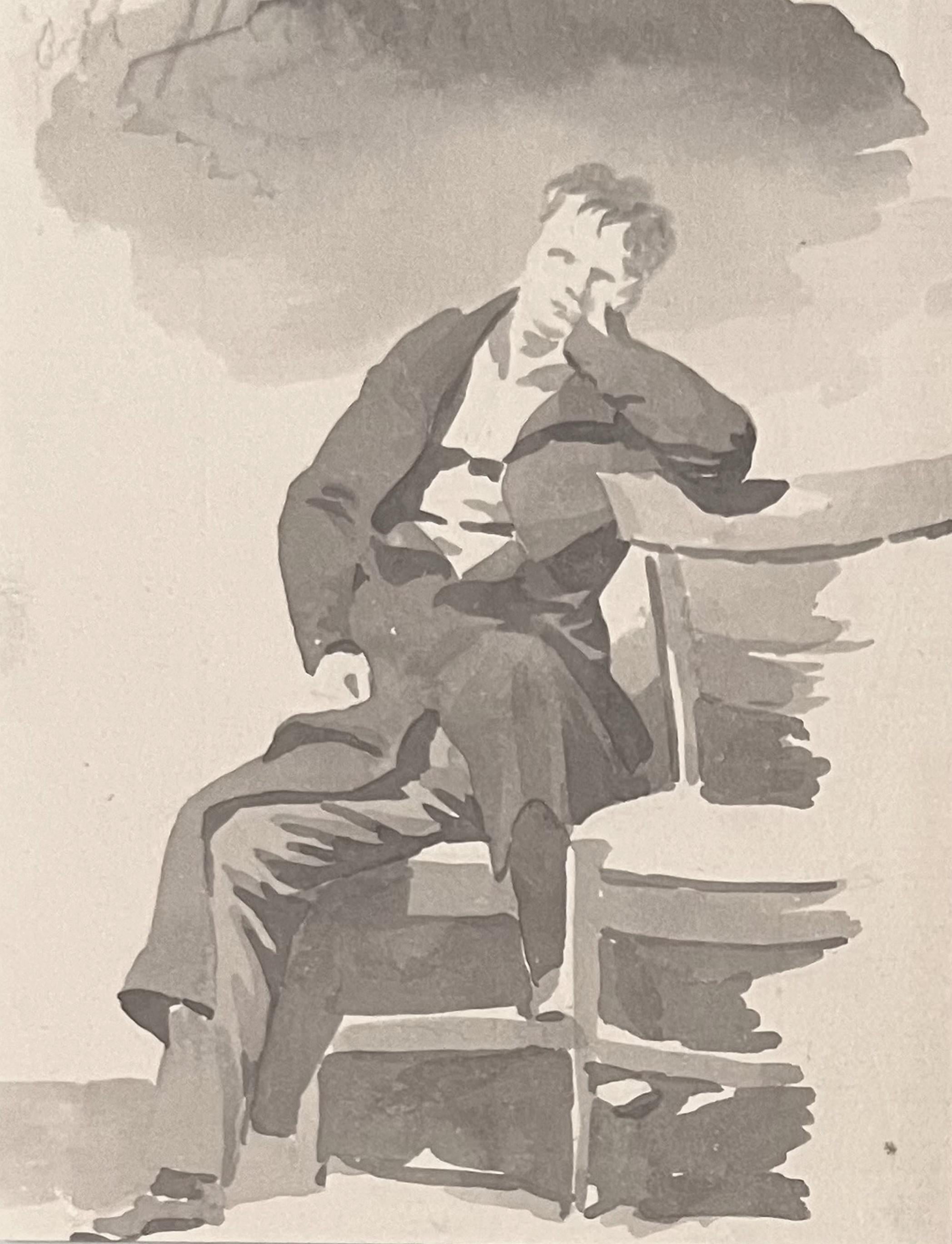 Camille Chenou-Levesque (1818-1886) Portrait of a man leaning, drawing