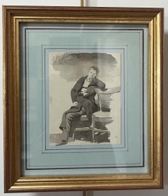 Camille Chenou-Levesque (1818-1886) Ritratto di un uomo appoggiato, disegno