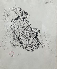 Alfred Dehodencq (1822-1882) Study of a Moroccan Prisoner, ink drawing
