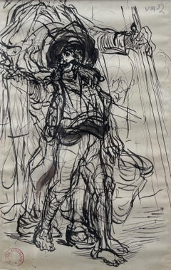 Alfred Dehodencq (1822-1882) Study of a Blind Man Led by a Child, ink drawing