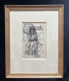 Alfred Dehodencq (1822-1882) Study of a Blind Man Led by a Child, ink drawing