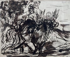 Alfred Dehodencq (1822-1882) A Study of Moroccan Farmers, ink drawing