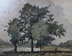 Henri Harpignies (1819-1916) Paysage avec trois grands arbres:: aquarelle