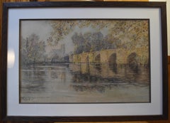 Charles Jouas (1866-1942) The Old Bridge And The Collegiate Of Mantes, Pastel