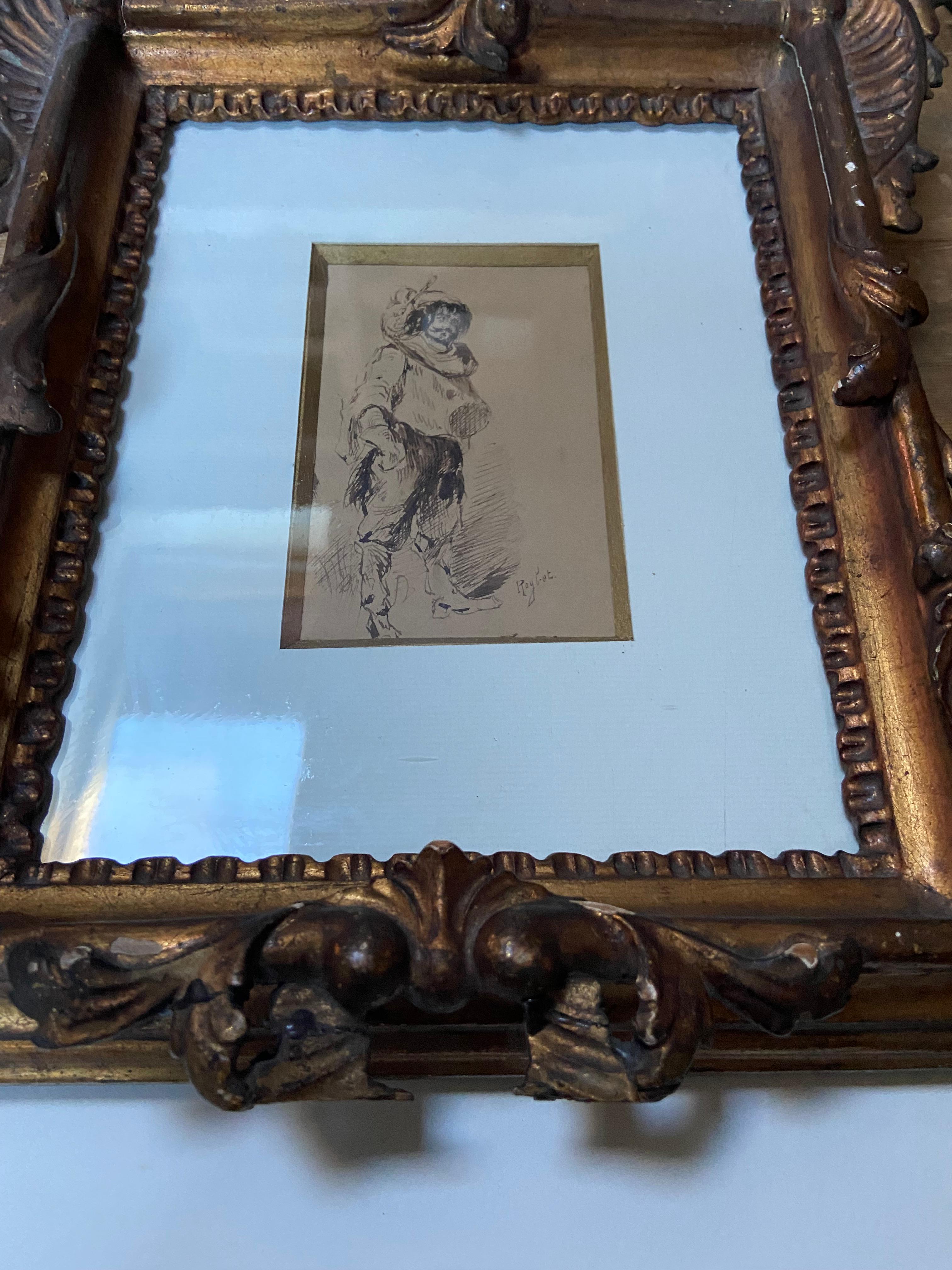 Ferdinand Roybet (1840-1920) A Musketeer, study, Drawing in its original frame 3