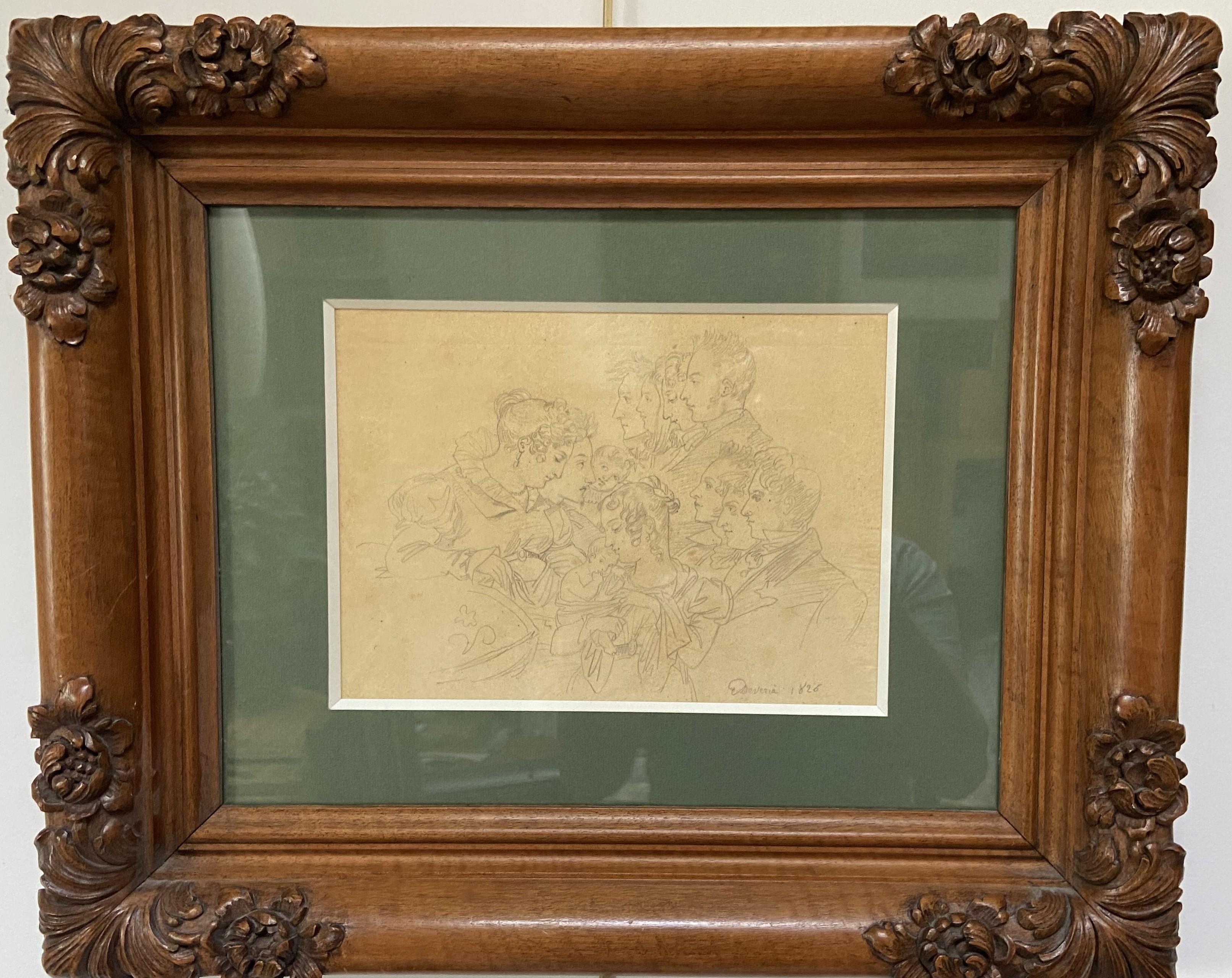 Eugène Devéria (1805-1865) Family Portrait, 1826  Drawing