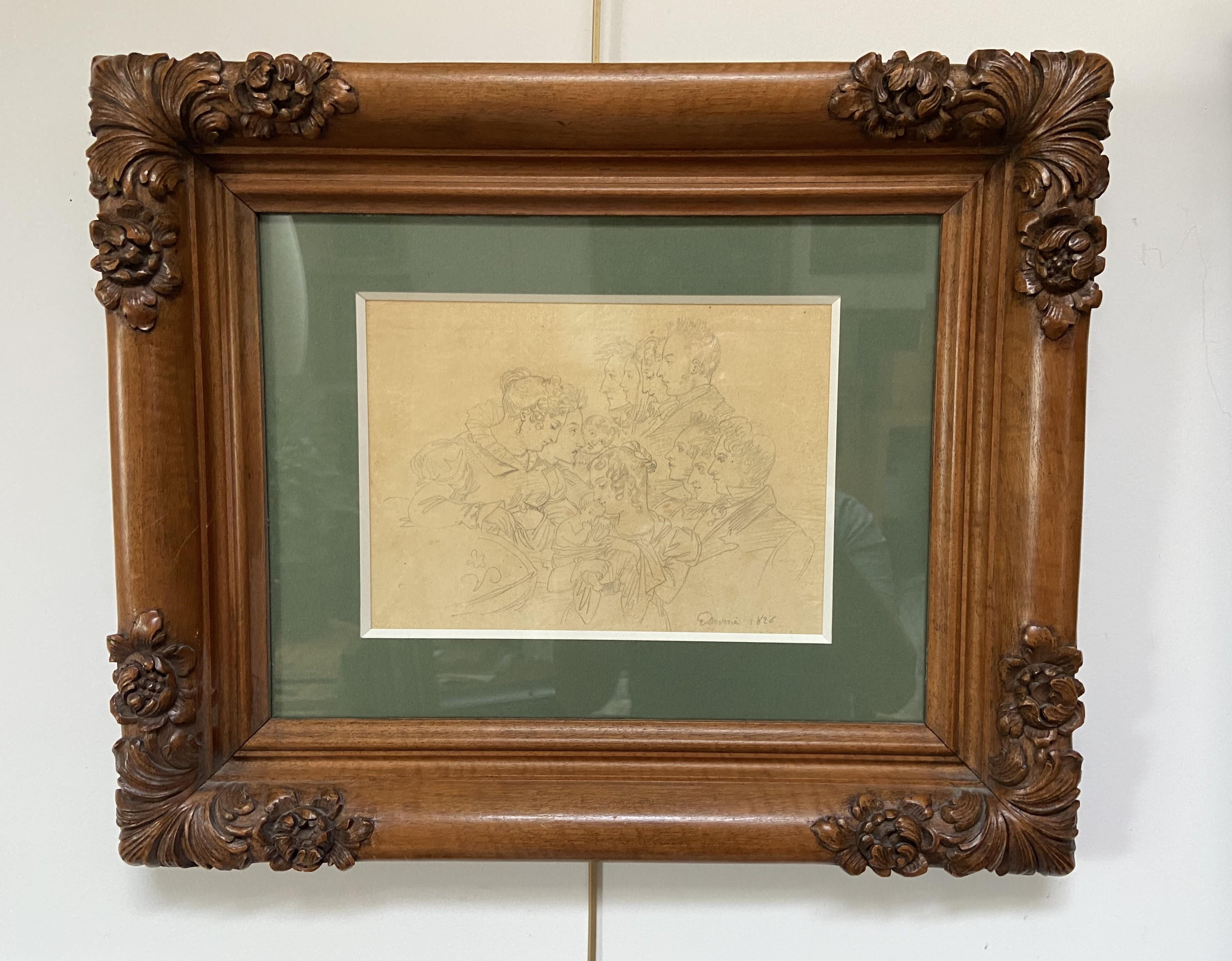 Eugène Devéria (1805-1865) Family Portrait, 1826  Drawing - Art by Eugene Deveria