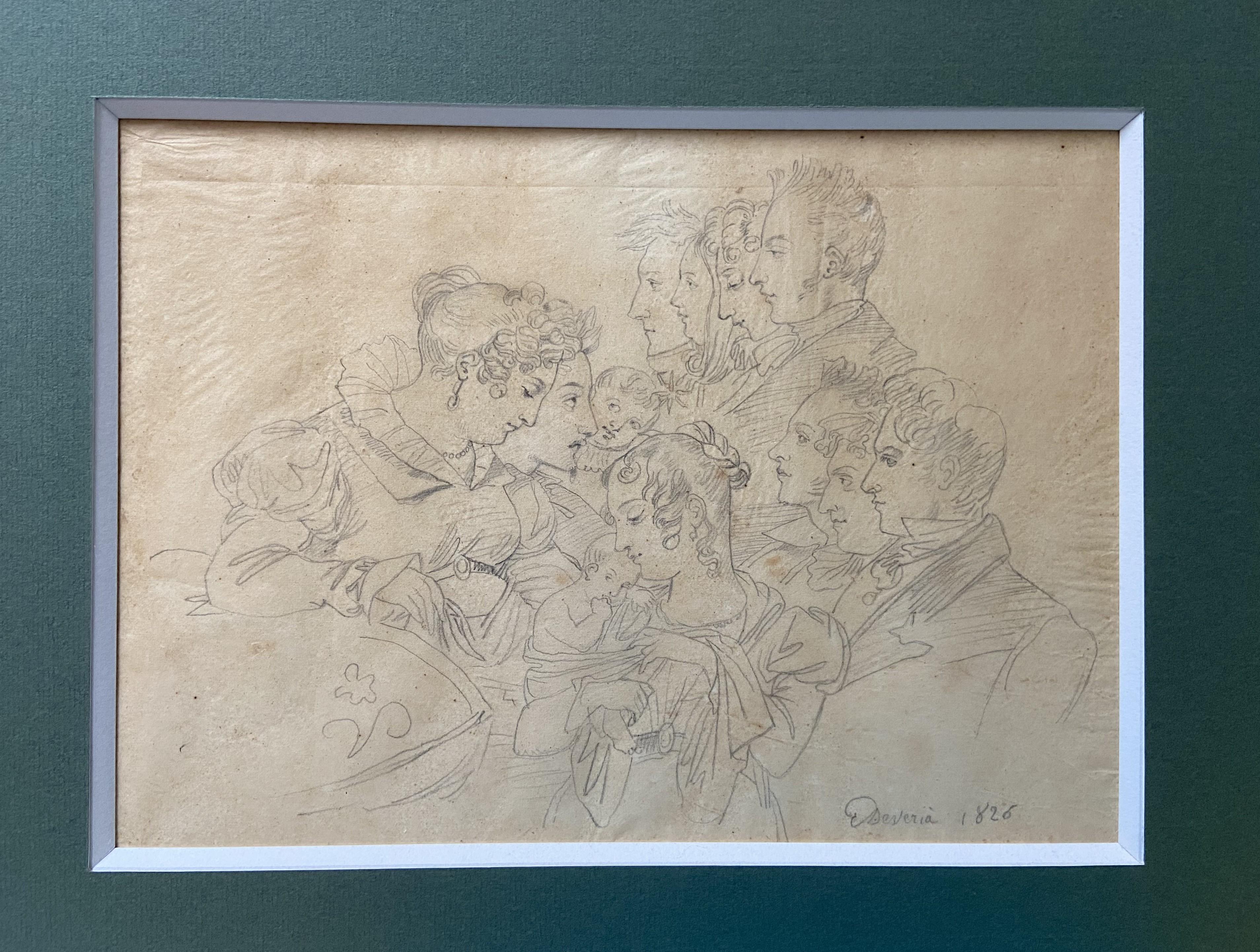 Eugène Devéria  (1805-1865)
A Family Portrait, 1826 
pencil on paper
Signed lower right and dated 1826 
19.5 x 27 cm 
in a beautiful carved oak frame: 47 x 55 cm


Eugène Devéria , born in Paris on April 22 , 1808 and died in Pau on February 3 ,