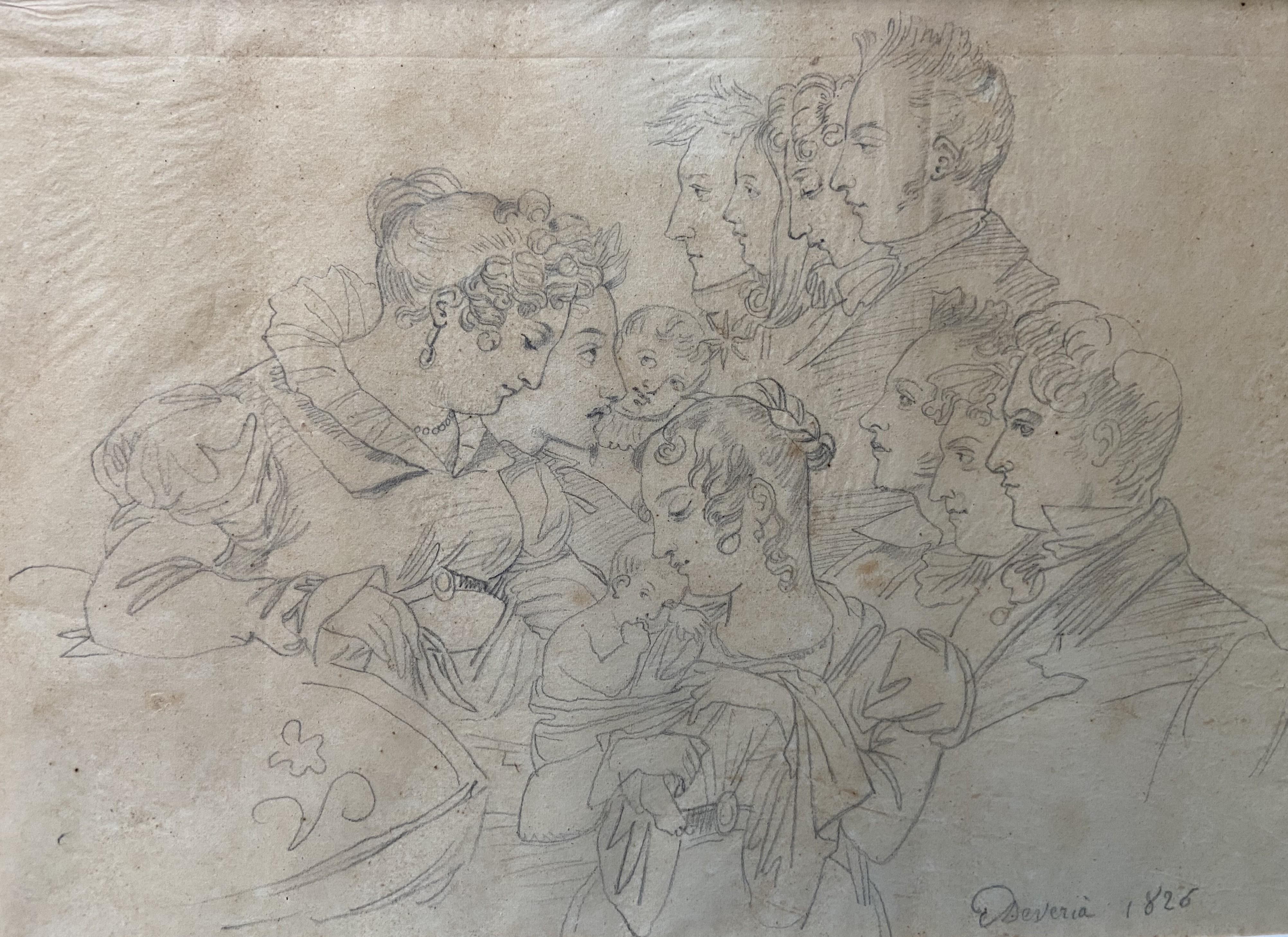 Eugène Devéria (1805-1865) Family Portrait, 1826  Drawing For Sale 2
