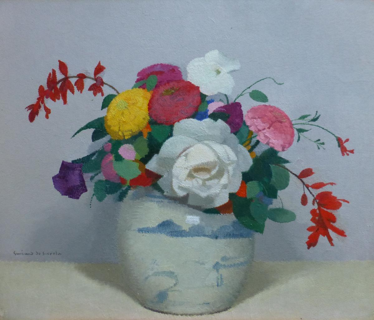 Lucien-Victor Guirand de Scévola Still-Life Painting -  LV Guirand de Scevola  (1871-1950) A bunch of flowers in a chinese vase, oil 