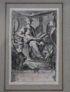 H F Gravelot (1699-1773)  Two Allegories, Faith and Vigilance, Pen and Ink