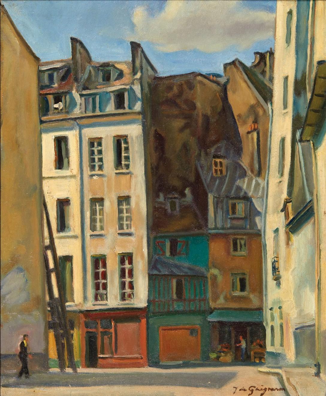 Jean de Gaigneron (1890-1976)
A Street in Paris
Signed lower right
Oil on canvas
46 x 38 cm
Original frame :  50 x 42 cm
Provenance : Estate of the Artist

Jean de Gaigneron, the youngest son of the second marriage of Viscount Marie Paul Philippe