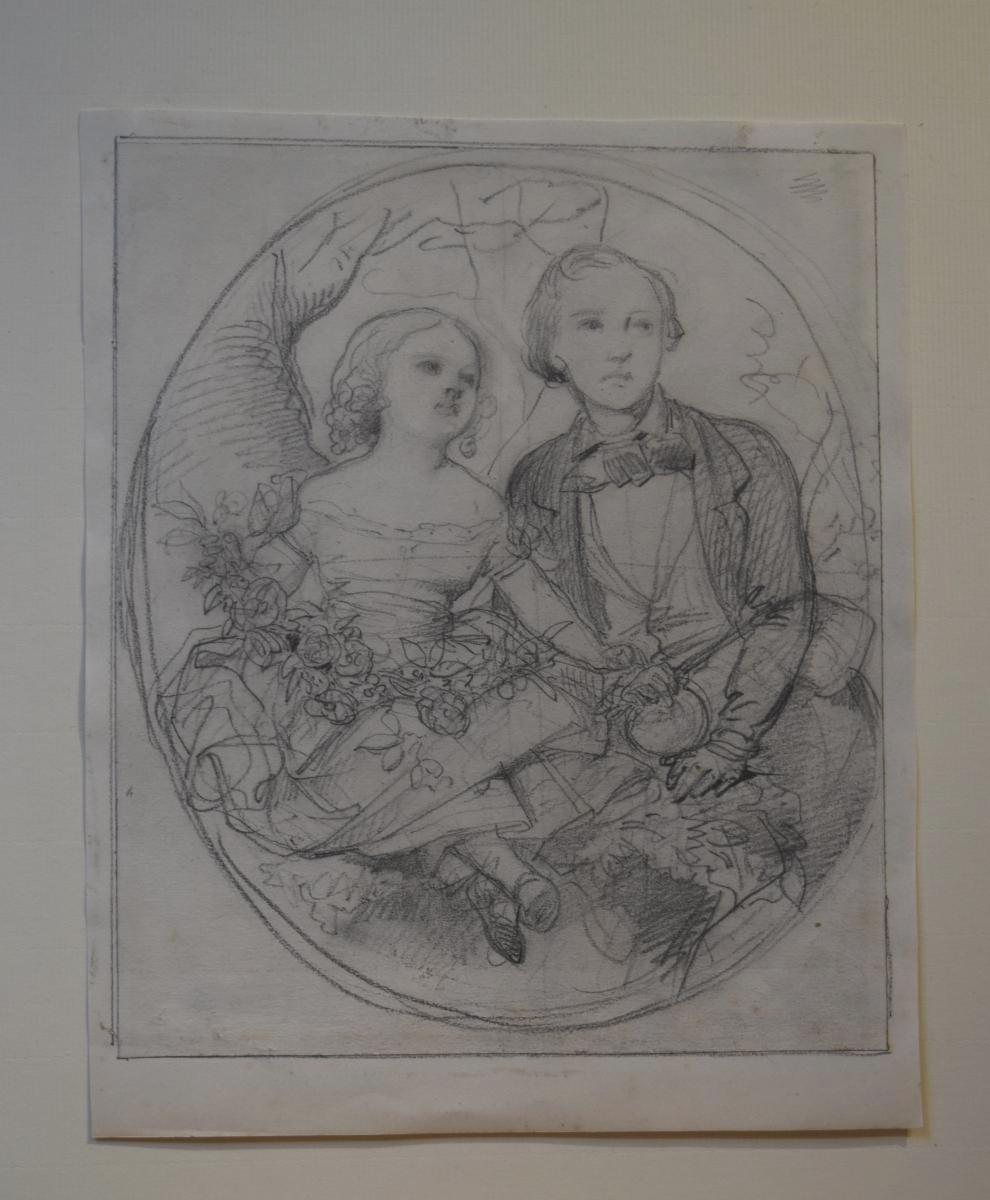 Eugne Devria  (1805-1865) Die Kinder des Malers Zeichnung – Art von Eugene Deveria