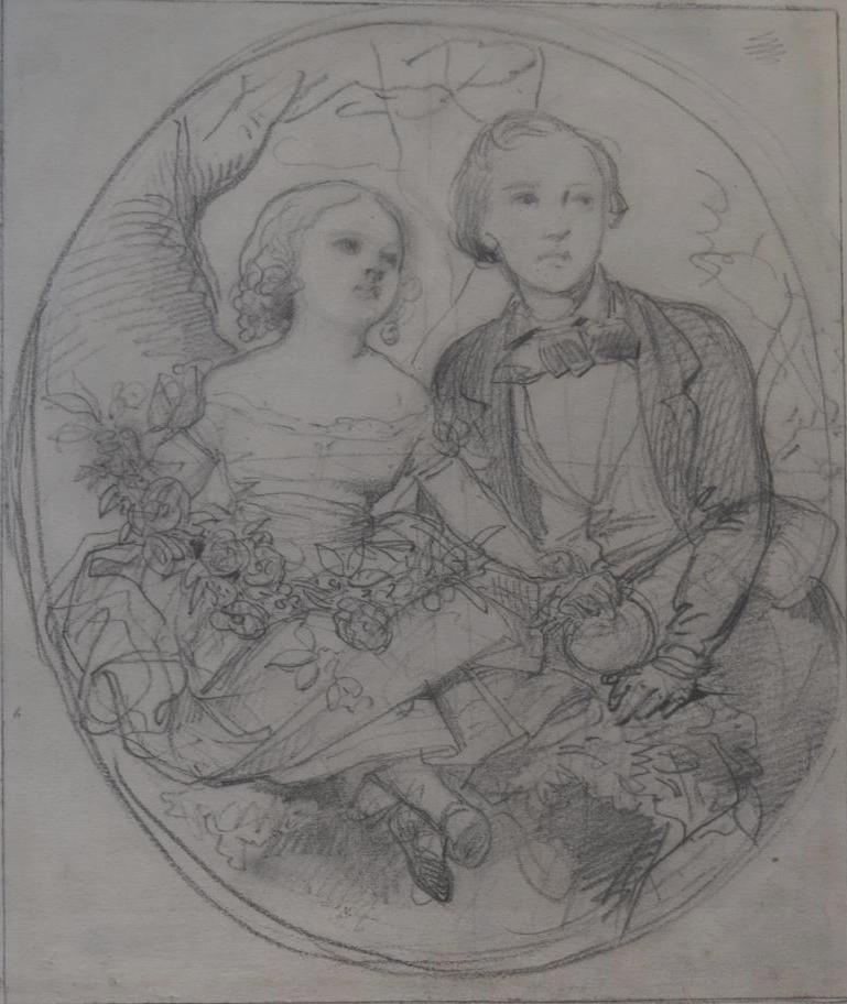 Eugene Deveria Figurative Art - Eugène Devéria  (1805-1865) The Children of the painter Drawing