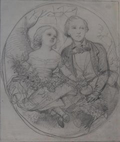 Eugène Devéria  (1805-1865) The Children of the painter Drawing