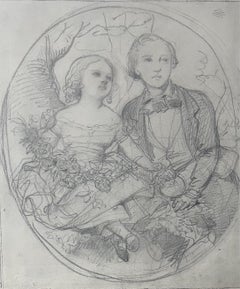 Eugène Devéria  (1805-1865) Two Children in a tondo, Drawing