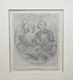 Eugène Devéria  (1805-1865) Two Children in a tondo, Drawing