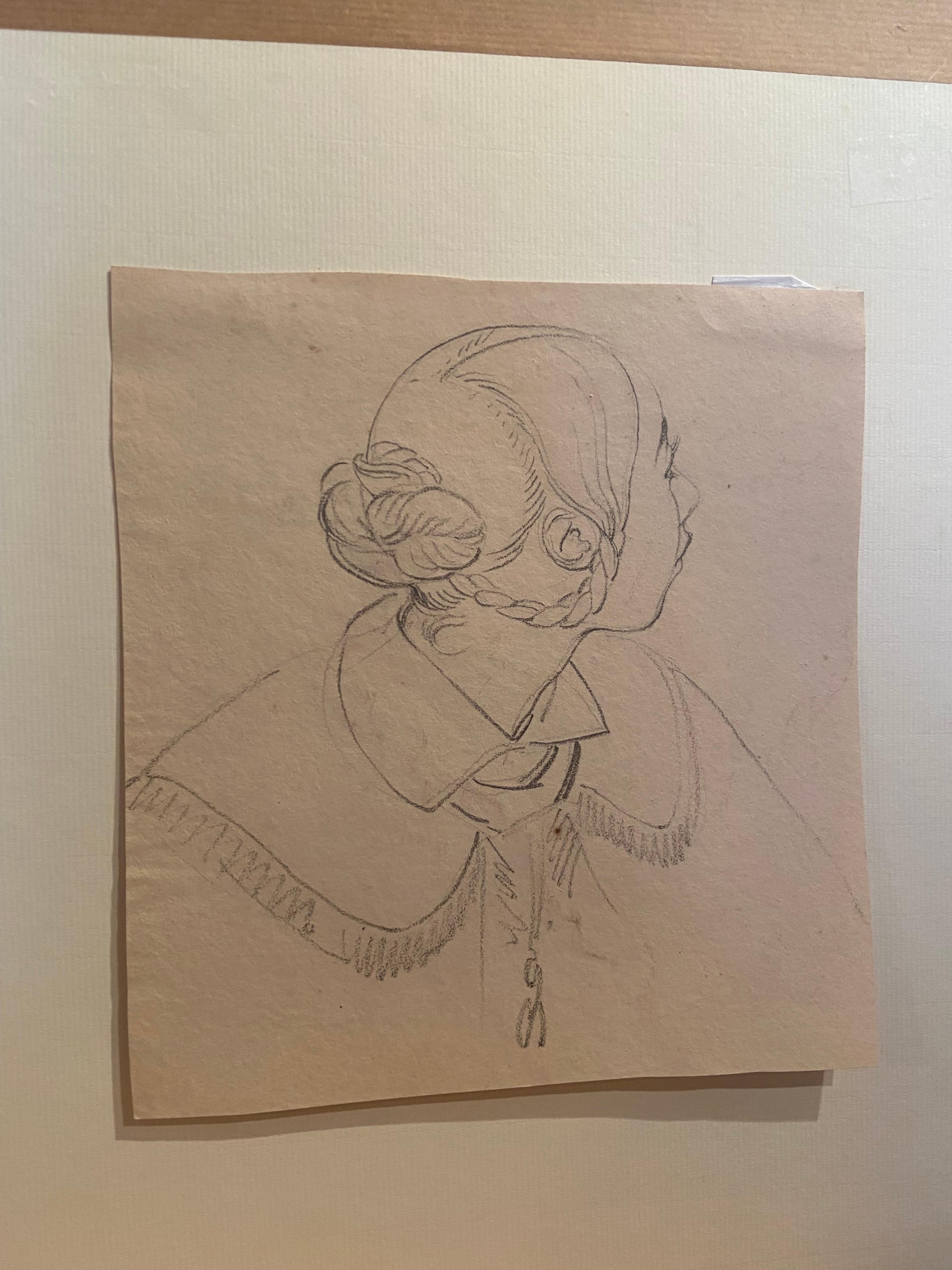Eugène Devéria (1805-1865)  Profil de jeune femme  Dessin en vente 1