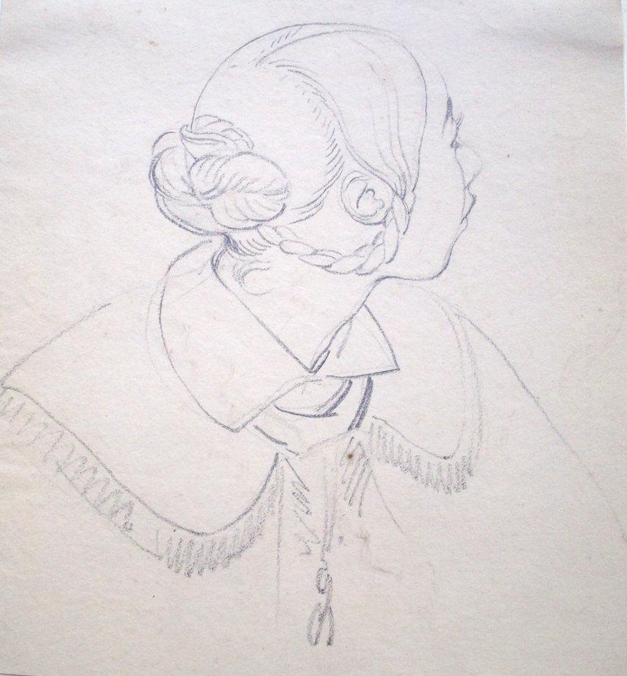 Eugène Devéria (1805-1865)  Young Woman Profile  Drawing