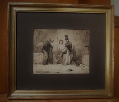 Alexandre Gabriel Decamps (1803-1860) Marinai e soldati, una scena di porto, Disegno