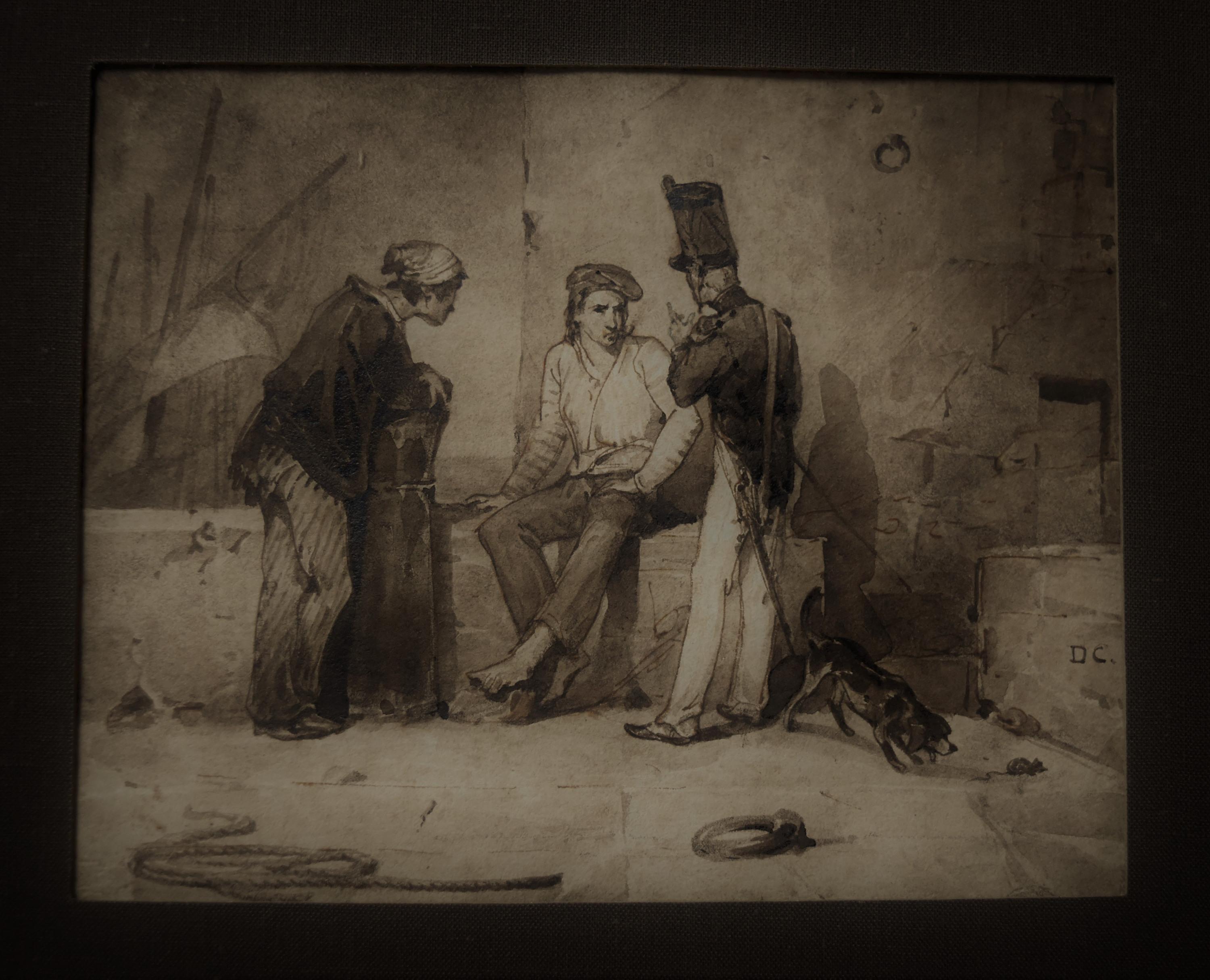 Alexandre Gabriel Decamps (1803-1860)  Sailors & soldier, a Port scene, Drawing - Romantic Art by Alexandre-Gabriel Descamps