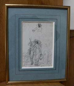 French Romantic School, Le Baiser (The Kiss) Study, charcoal and Ink drawing